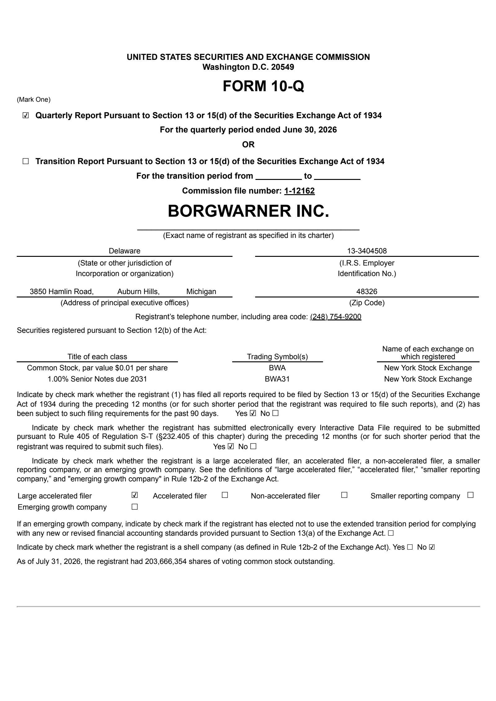 BorgWarner's Q2 2026 Quarterly report