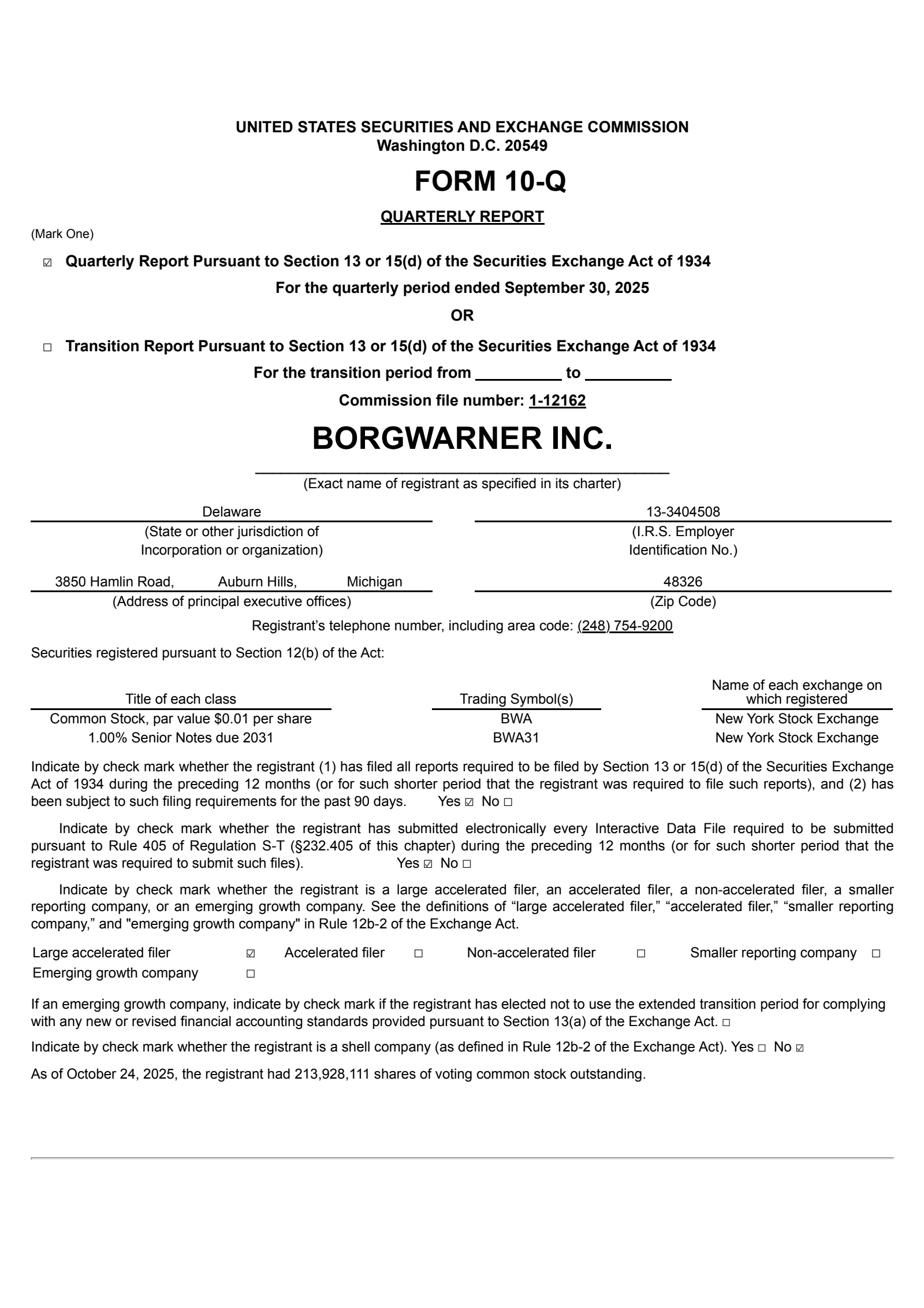 BorgWarner's Q3 2025 Quarterly Report