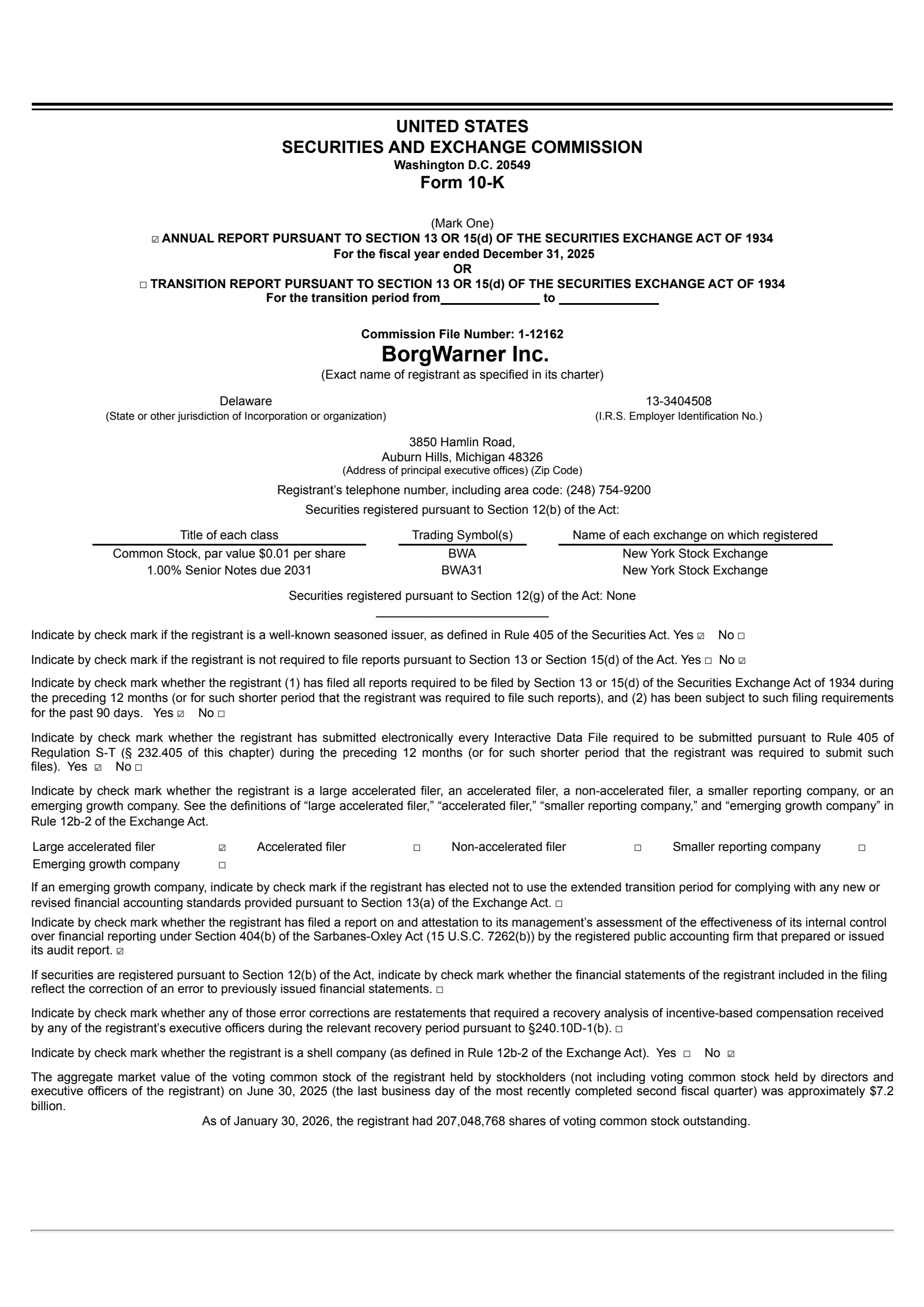 BorgWarner's Q4 2025 Annual report