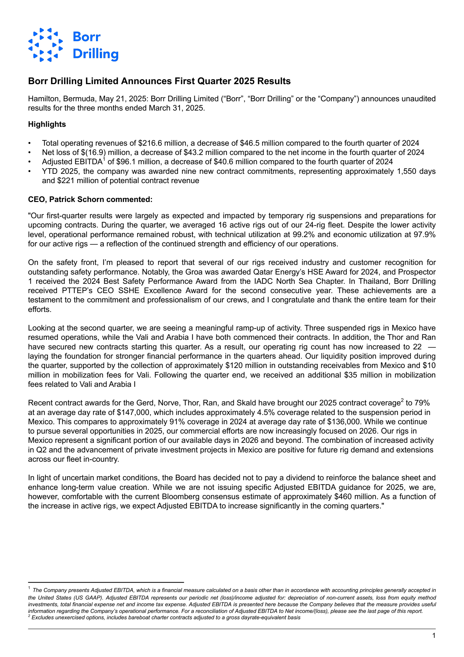 Borr Drilling's Q1 2025 Earnings Release