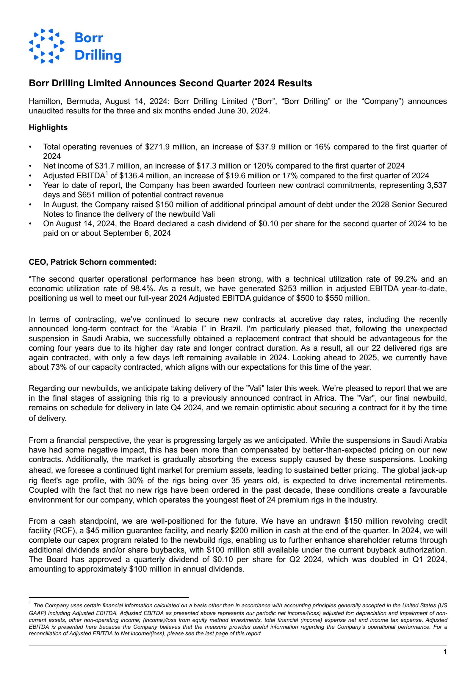 Borr Drilling's Q2 2024 Earnings Release