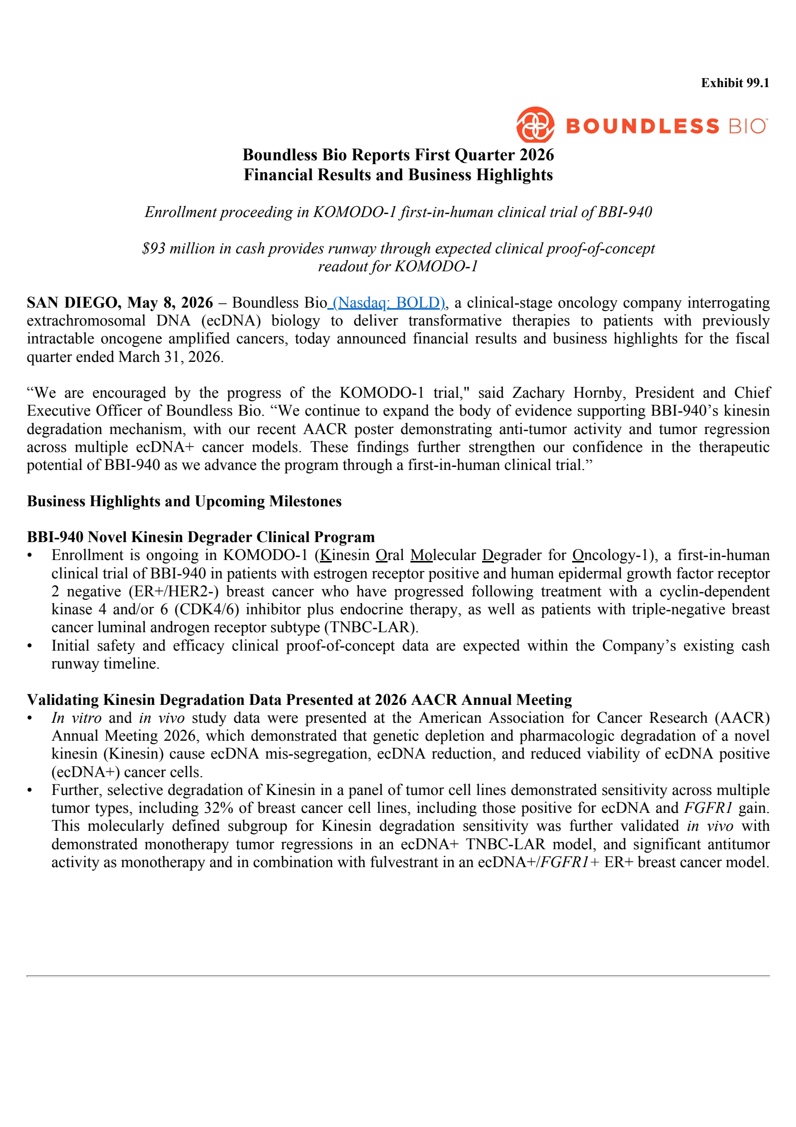 Boundless Bio's Q1 2026 Press Release