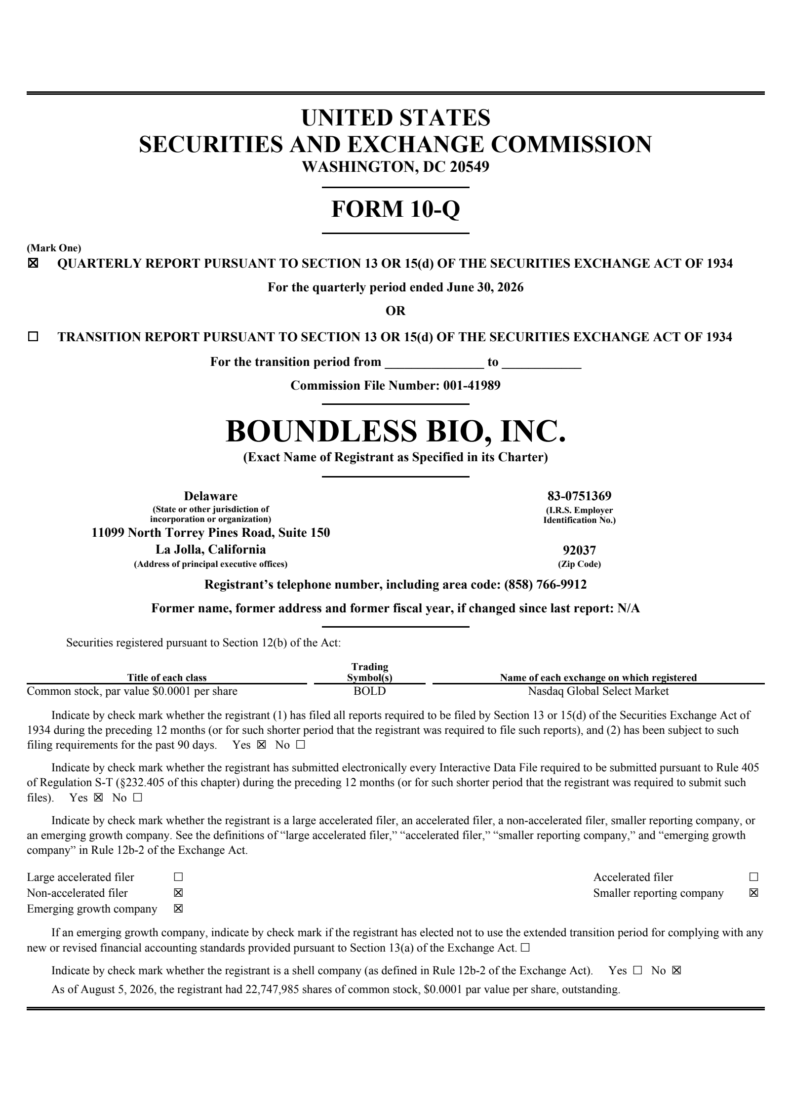 Boundless Bio's Q2 2026 Quarterly report