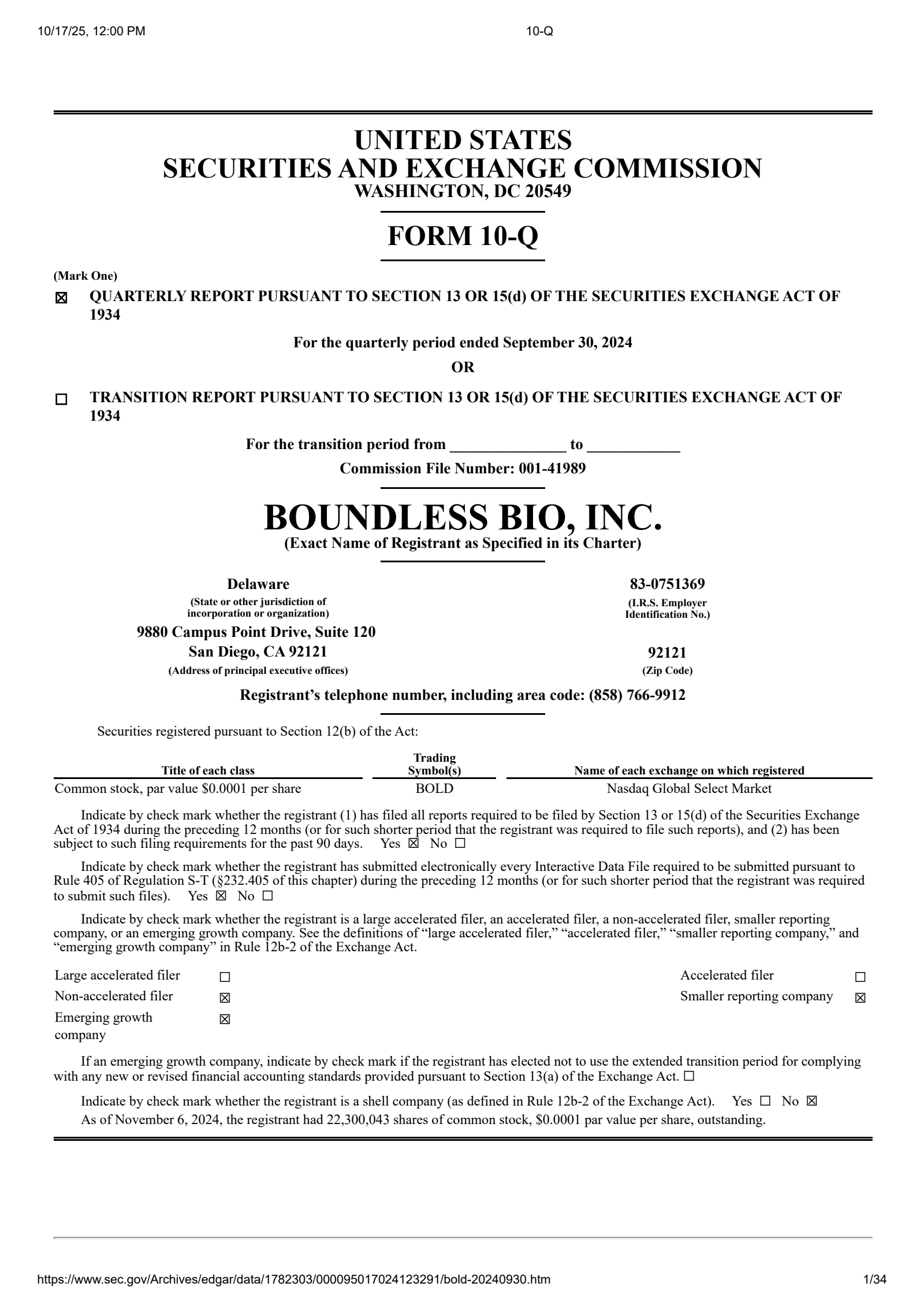 Boundless Bio's Q3 2024 Quarterly Report