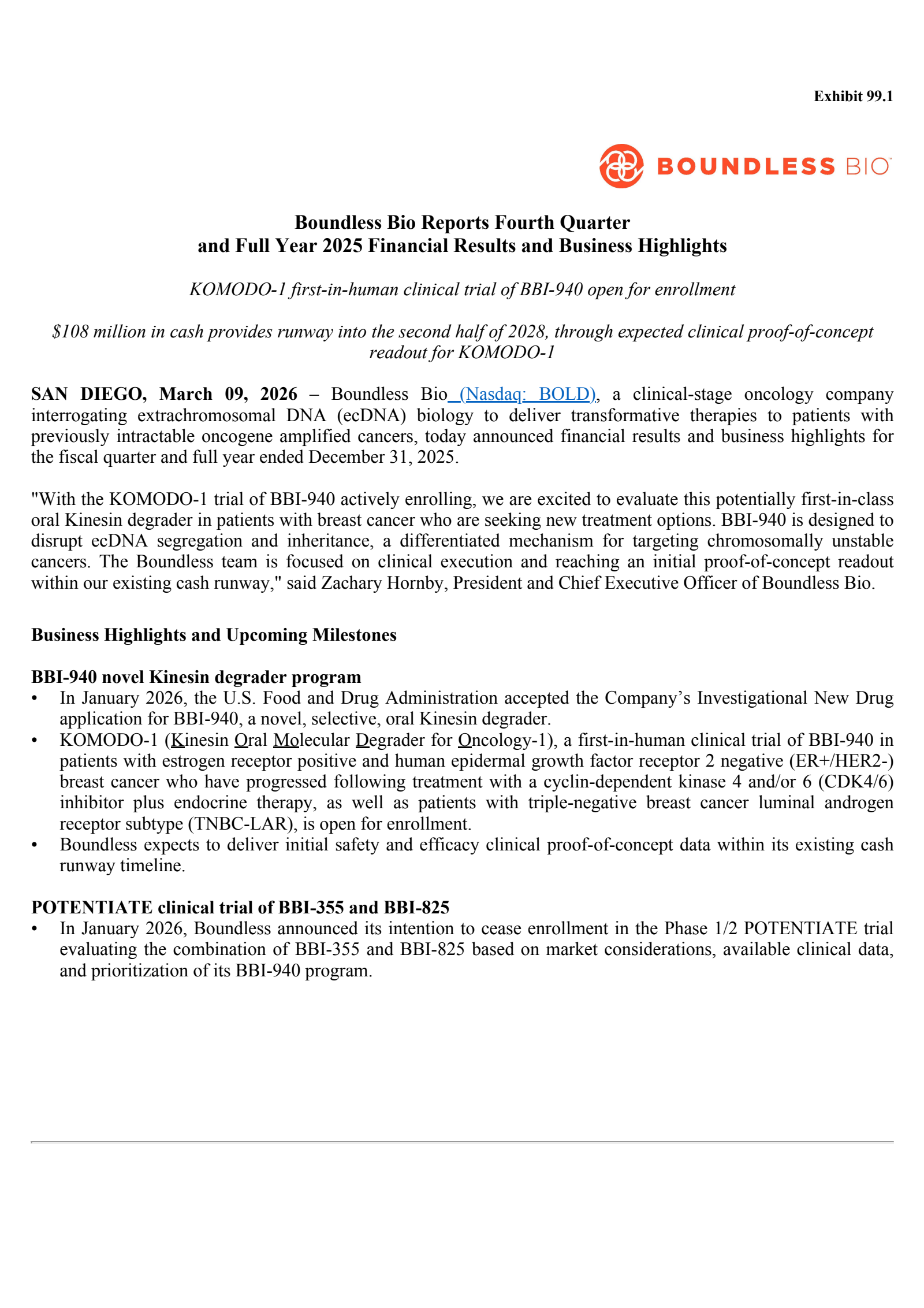 Boundless Bio's Q4 2025 Press Release