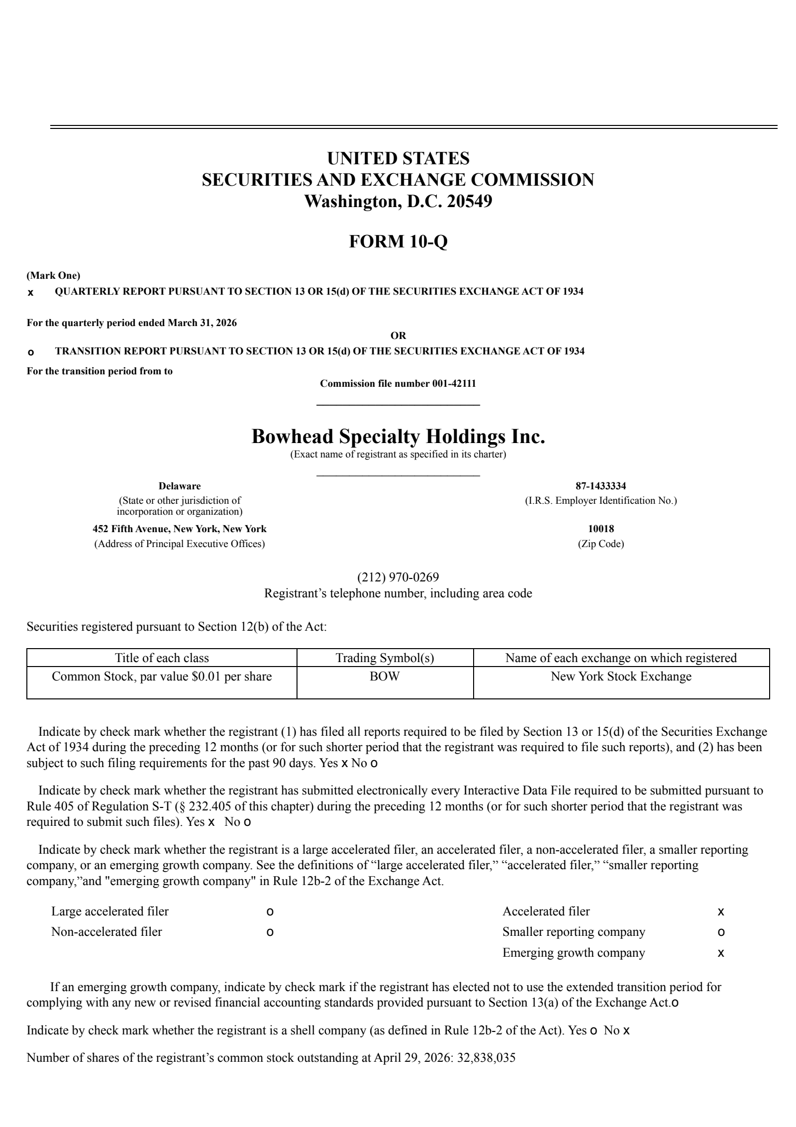 Bowhead Specialty's Q1 2026 Quarterly report