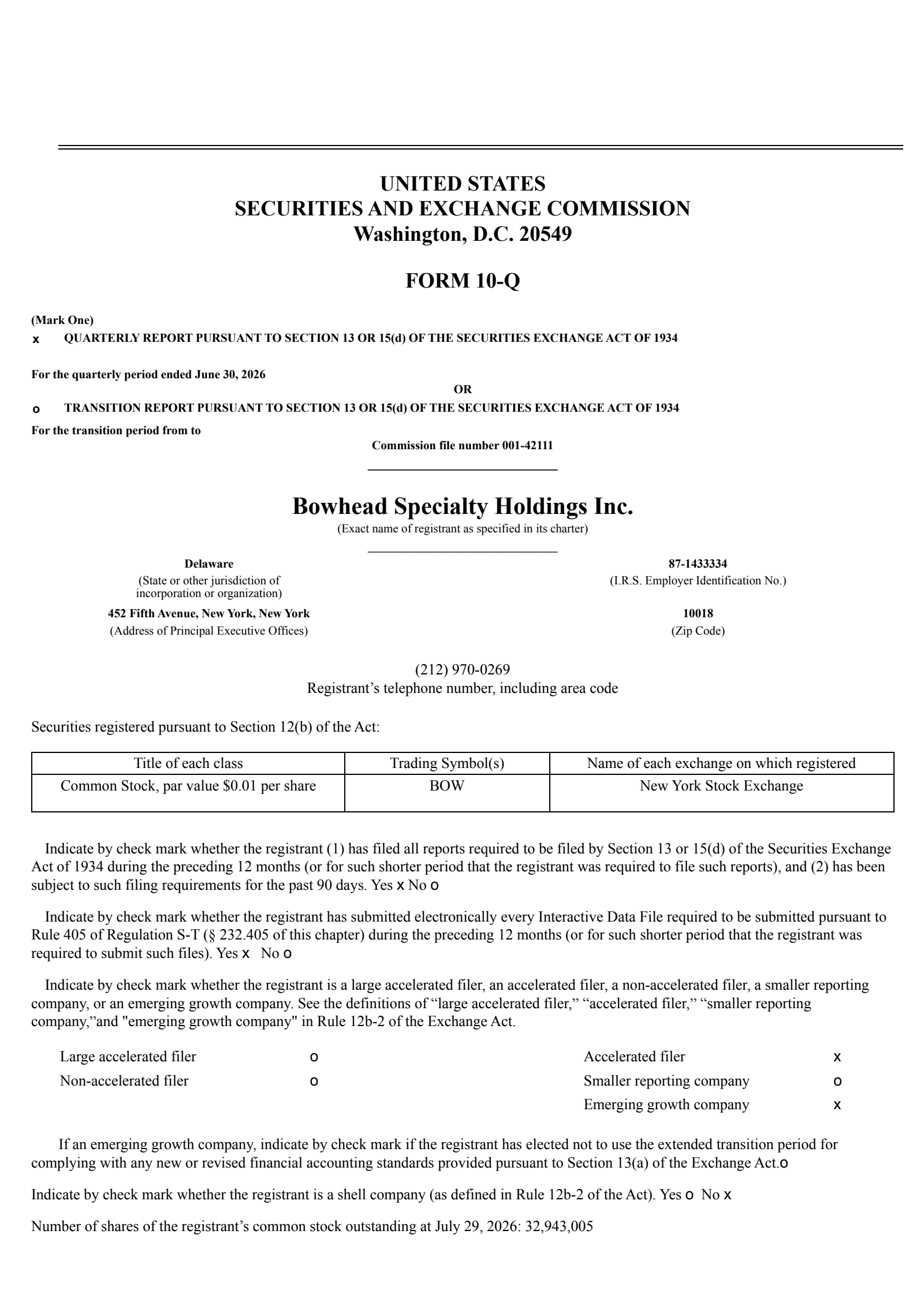Bowhead Specialty's Q2 2026 Quarterly report