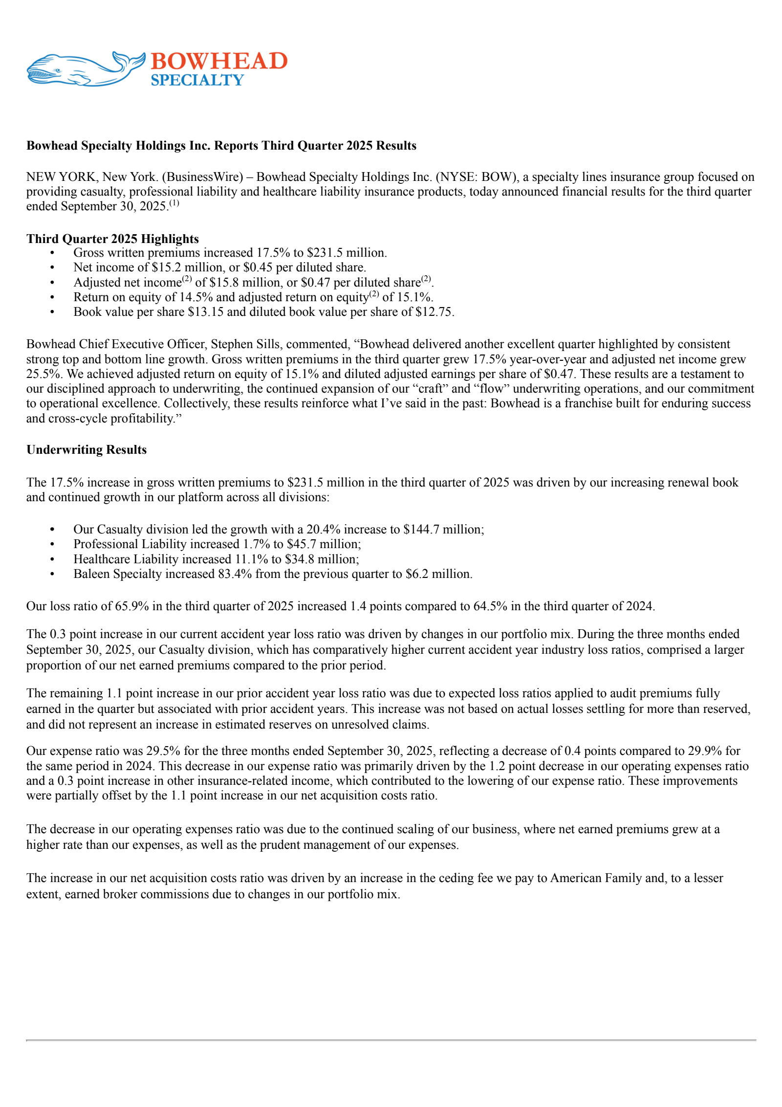 Bowhead Specialty's Q3 2025 Earnings Release