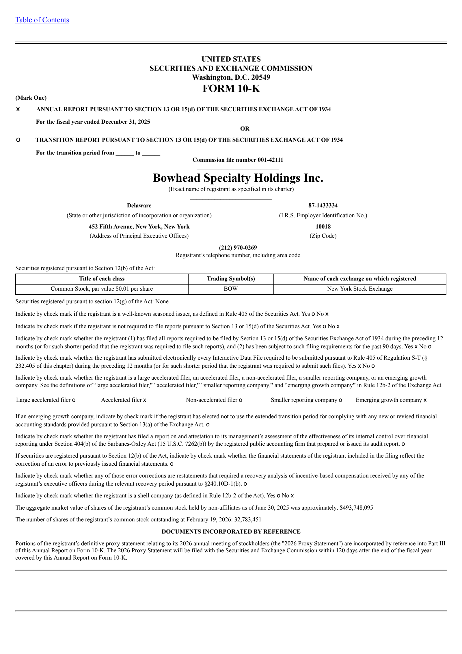 Bowhead Specialty's Q4 2025 Annual report