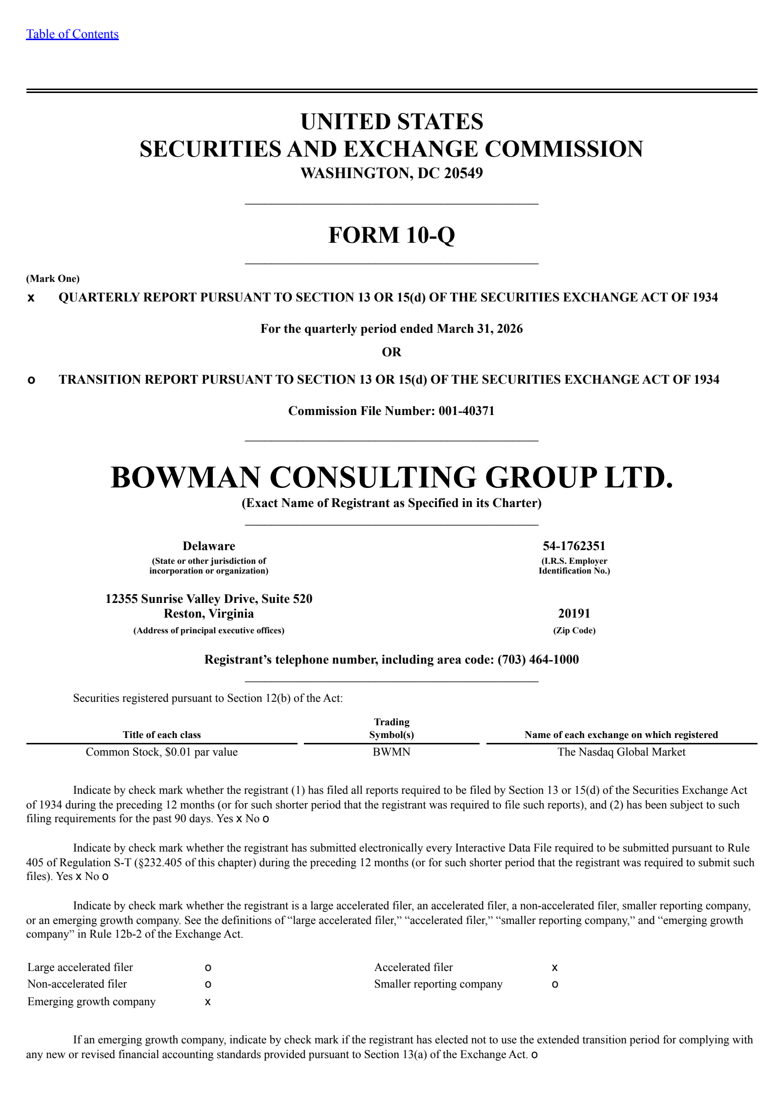 Bowman Consulting Group's Q1 2026 Quarterly report