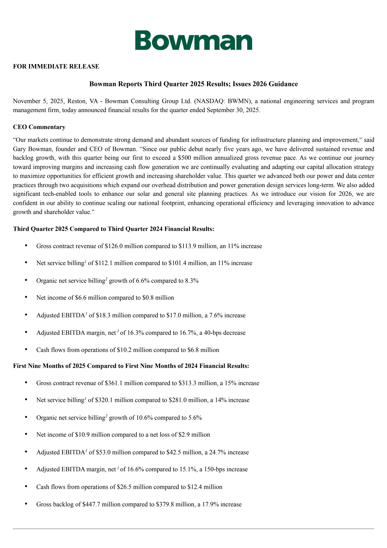 Bowman Consulting Group's Q3 2025 Earnings Release