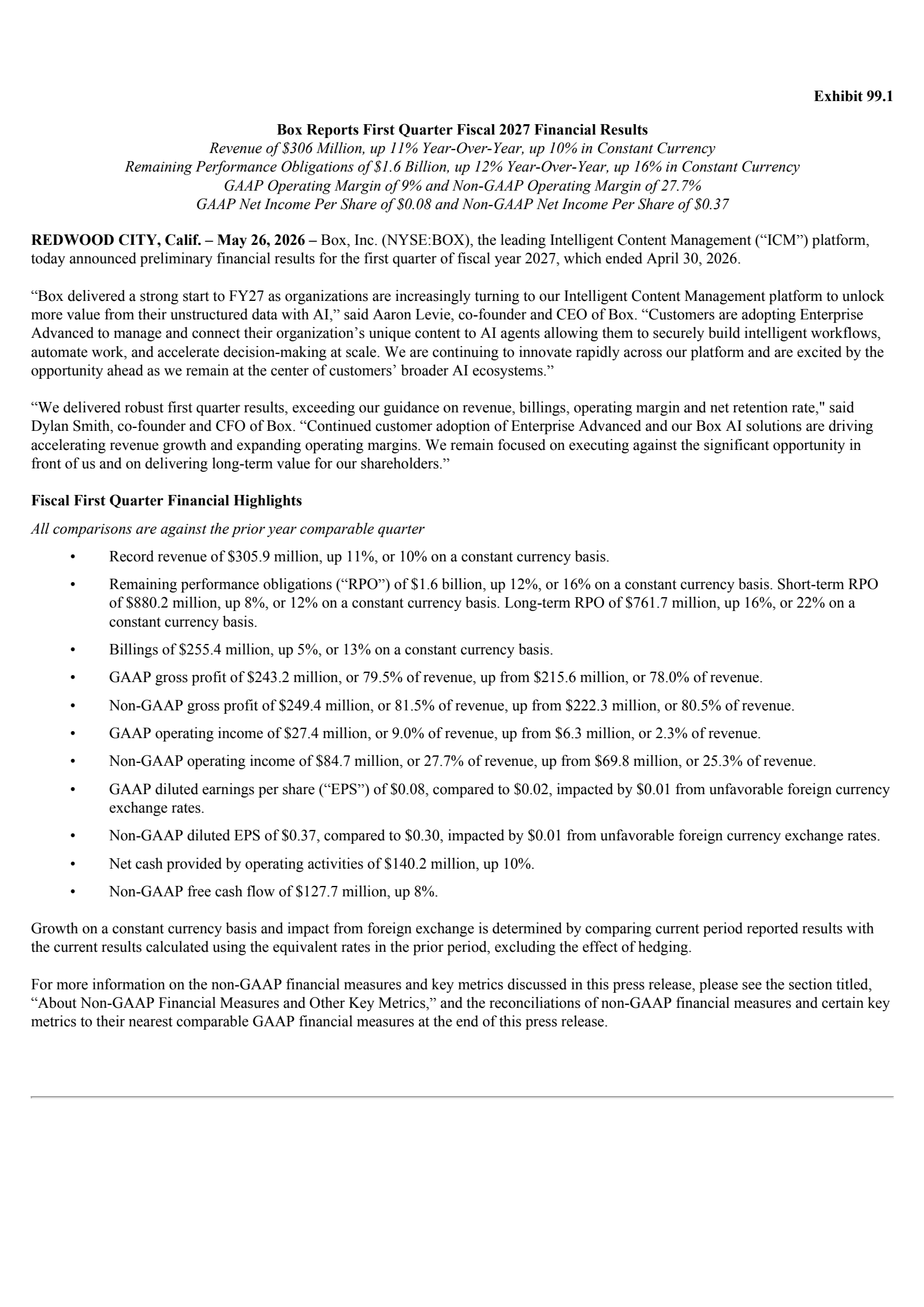 BOX's Q1 2027 Press Release