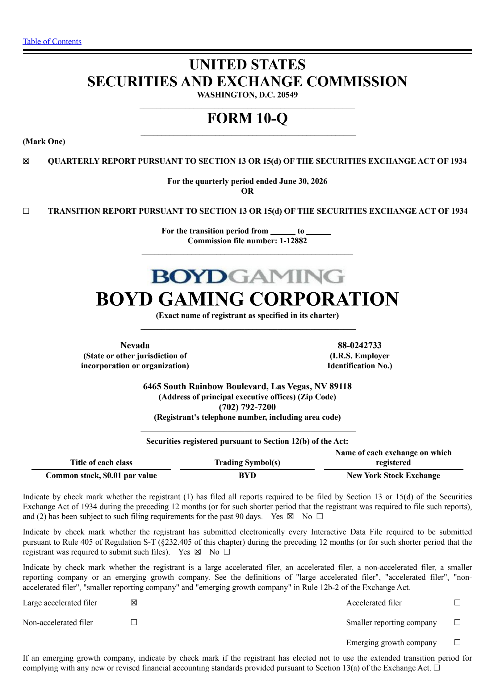 Boyd Gaming's Q2 2026 Quarterly report