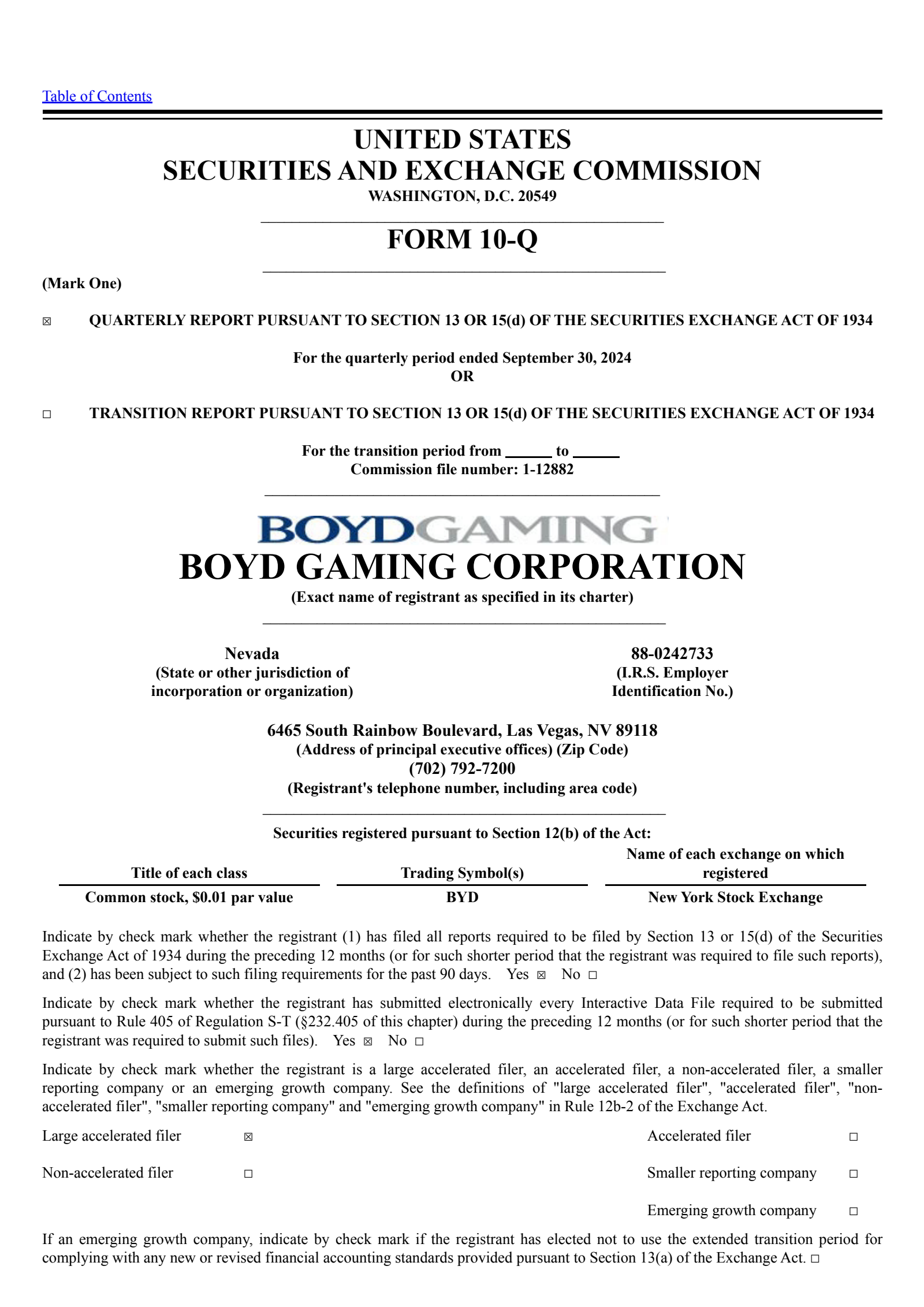Boyd Gaming's Q3 2024 Quarterly report