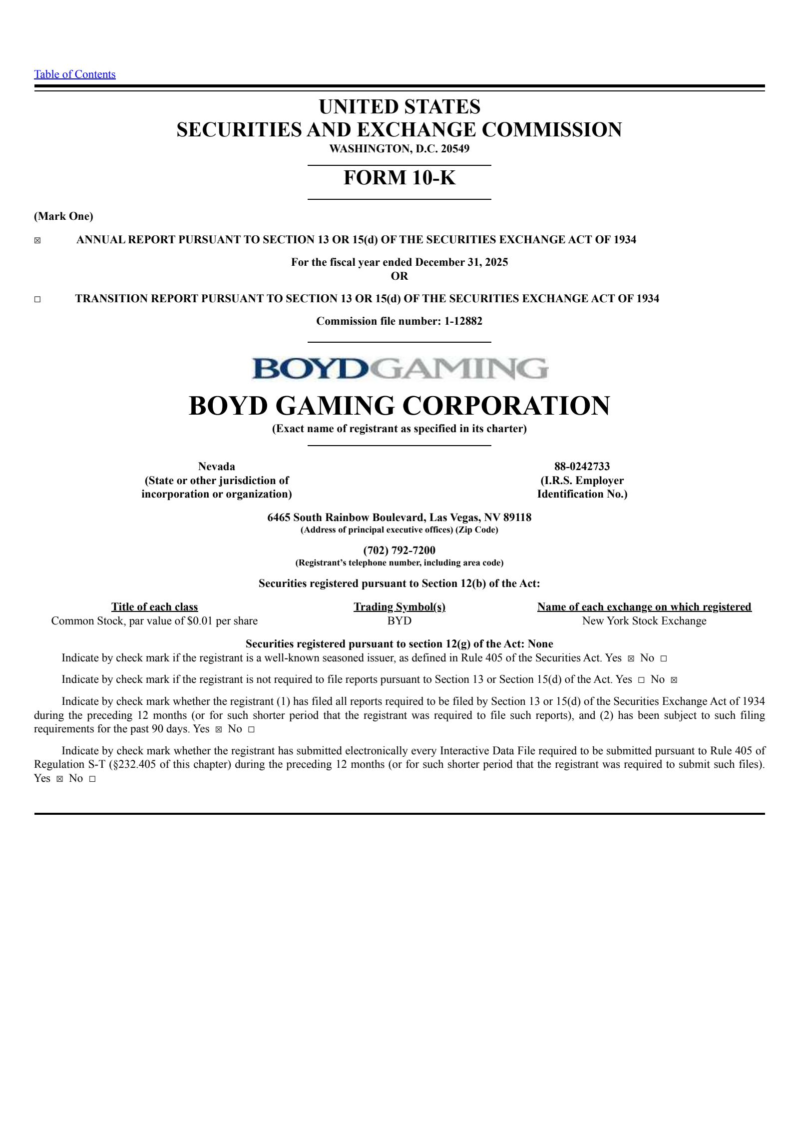 Boyd Gaming's Q4 2025 Annual report