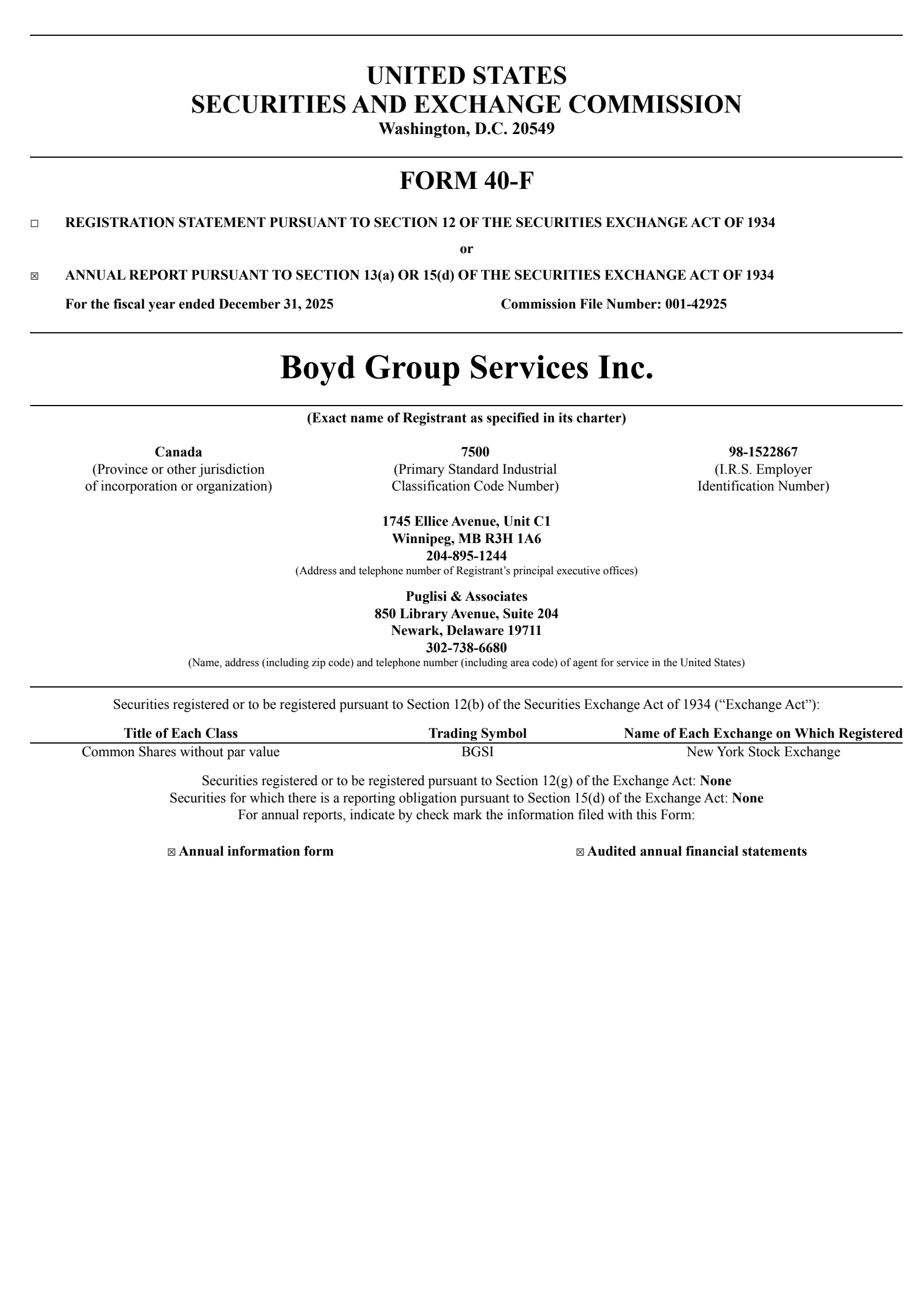 Boyd Group Services' Q4 2025 Annual report