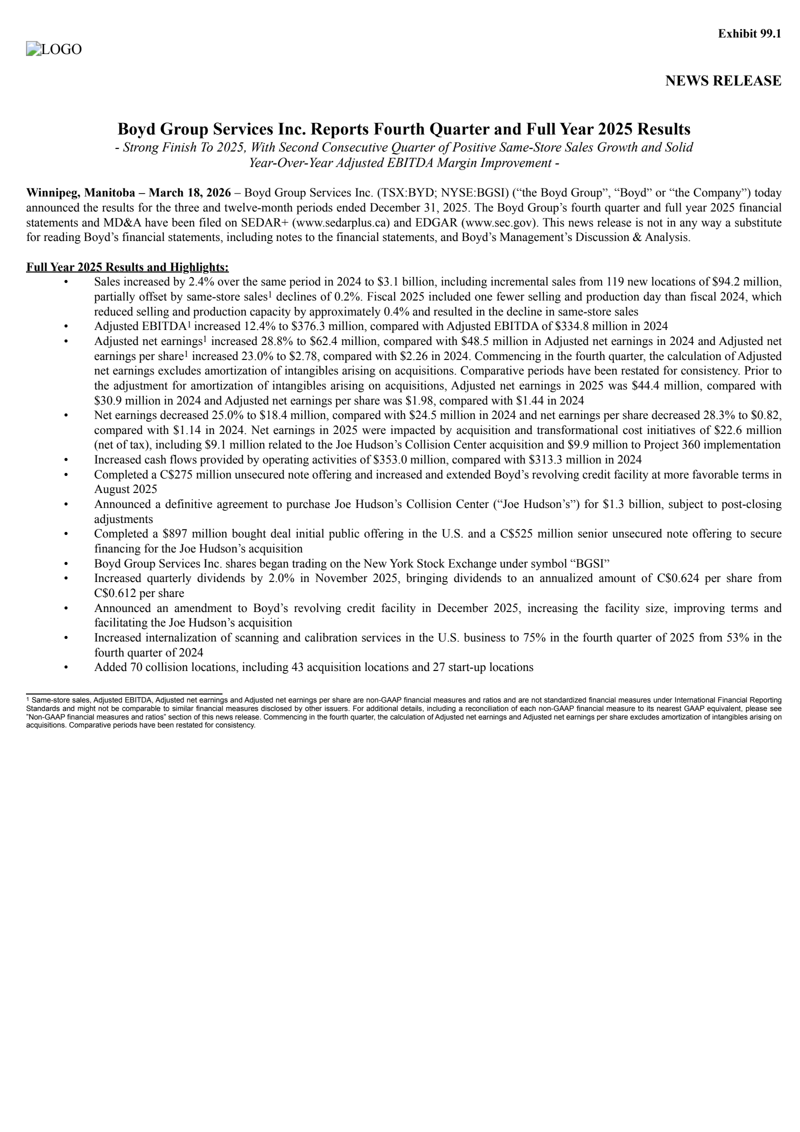 Boyd Group Services' Q4 2025 Press Release