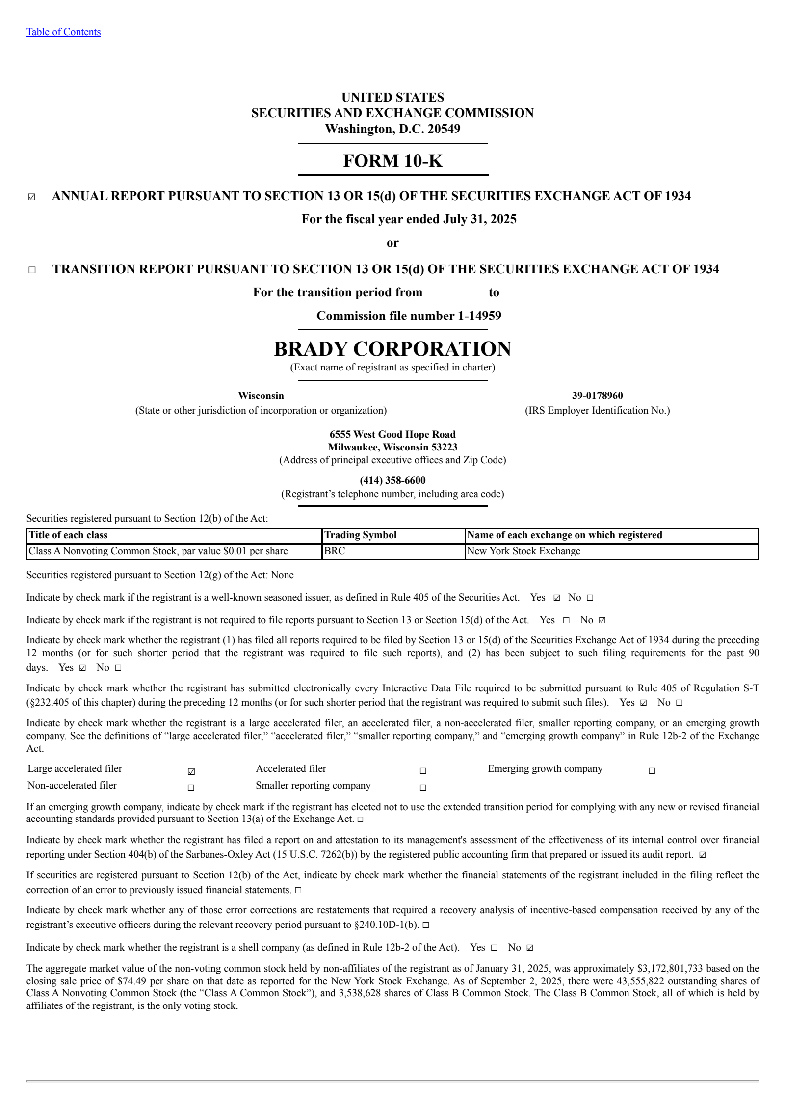 Brady's Q4 2025 Annual report