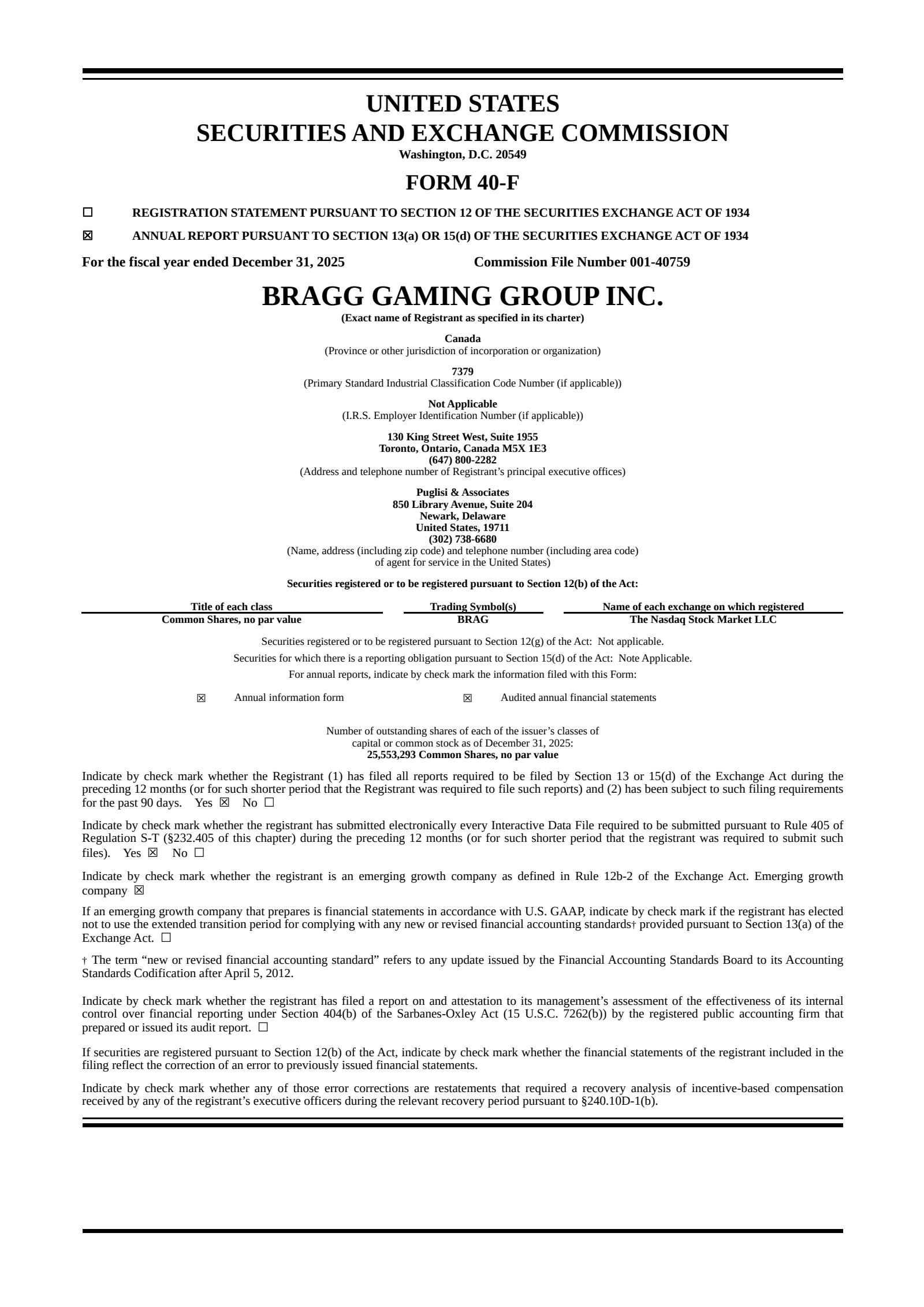 Bragg Gaming Group's Q4 2025 Annual report