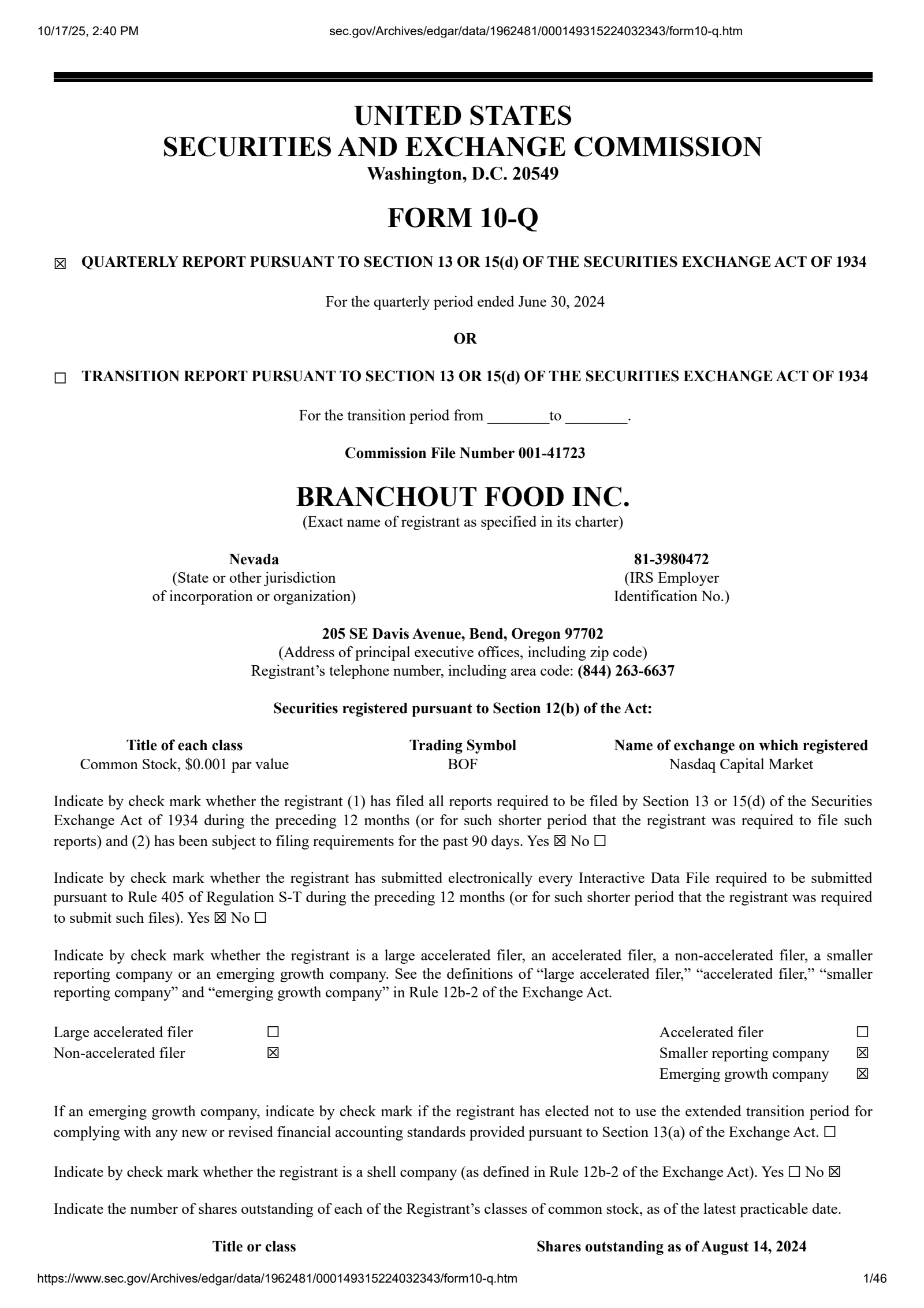 BranchOut Food's Q2 2024 Quarterly Report