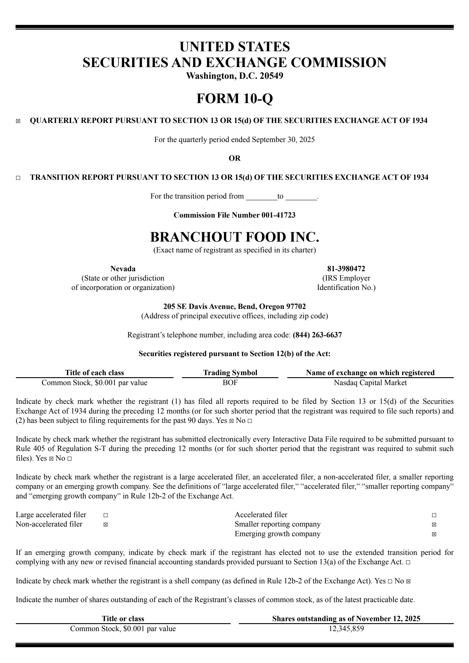 BranchOut Food's Q3 2025 Quarterly Report