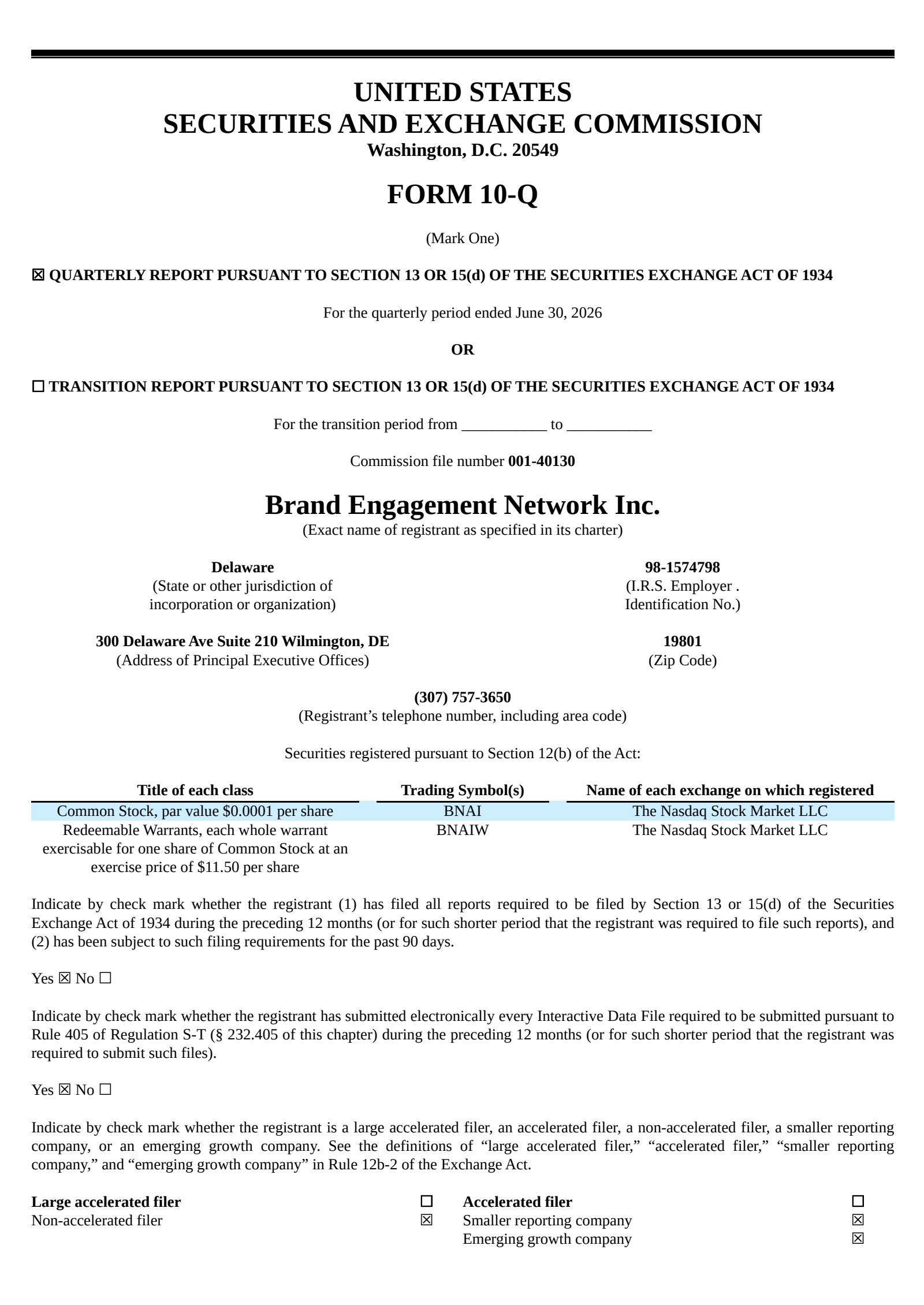 Brand Engagement Network's Q2 2026 Quarterly report