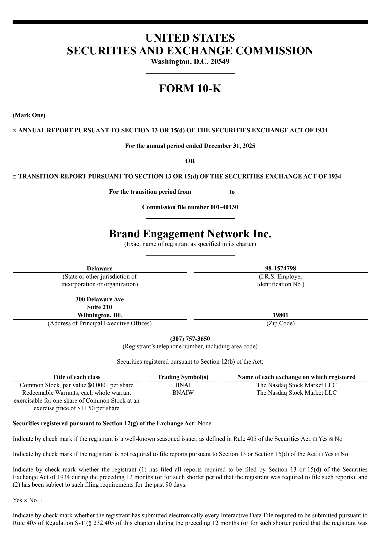 Brand Engagement Network's Q4 2025 Annual report