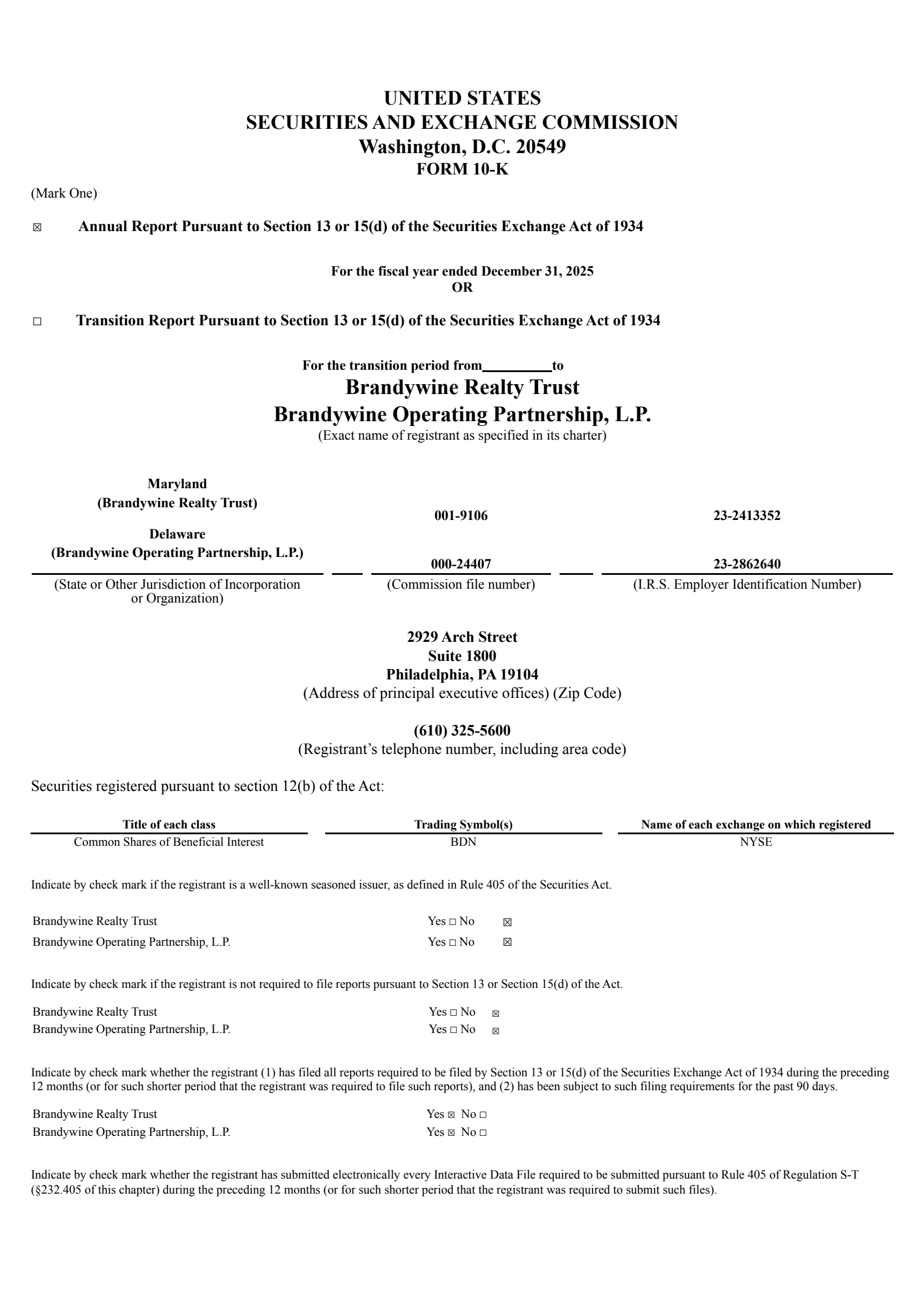 Brandywine Realty Trust's Q4 2025 Annual report