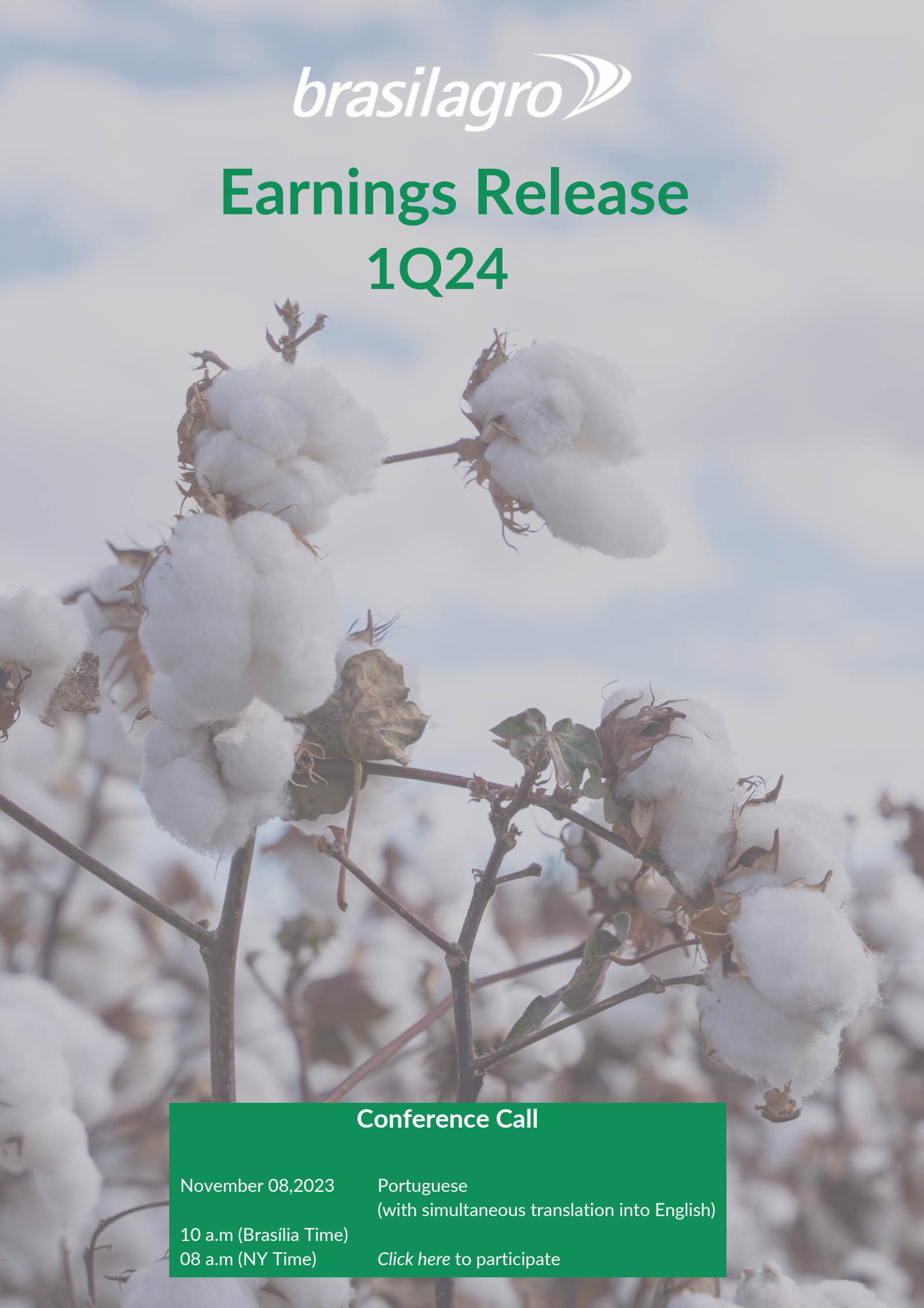 Brasilagro Cia Brasileira De Propriedades Agricolas' Q1 2024 Press Release