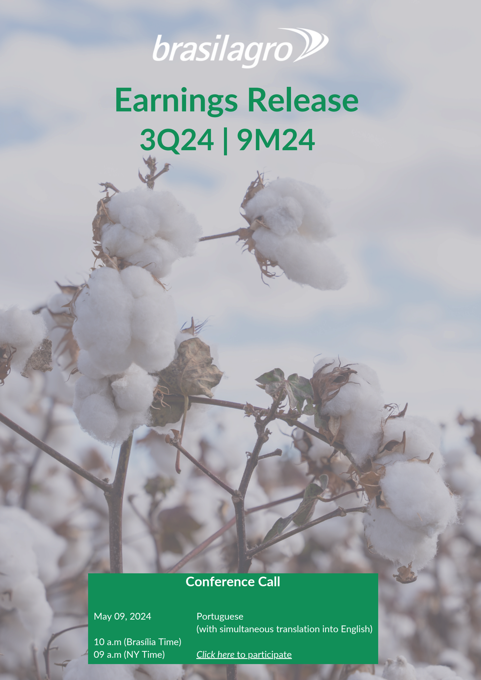 BrasilAgro - Companhia Brasileira de Propriedades Agrícolas' Q3 2024 Press Release