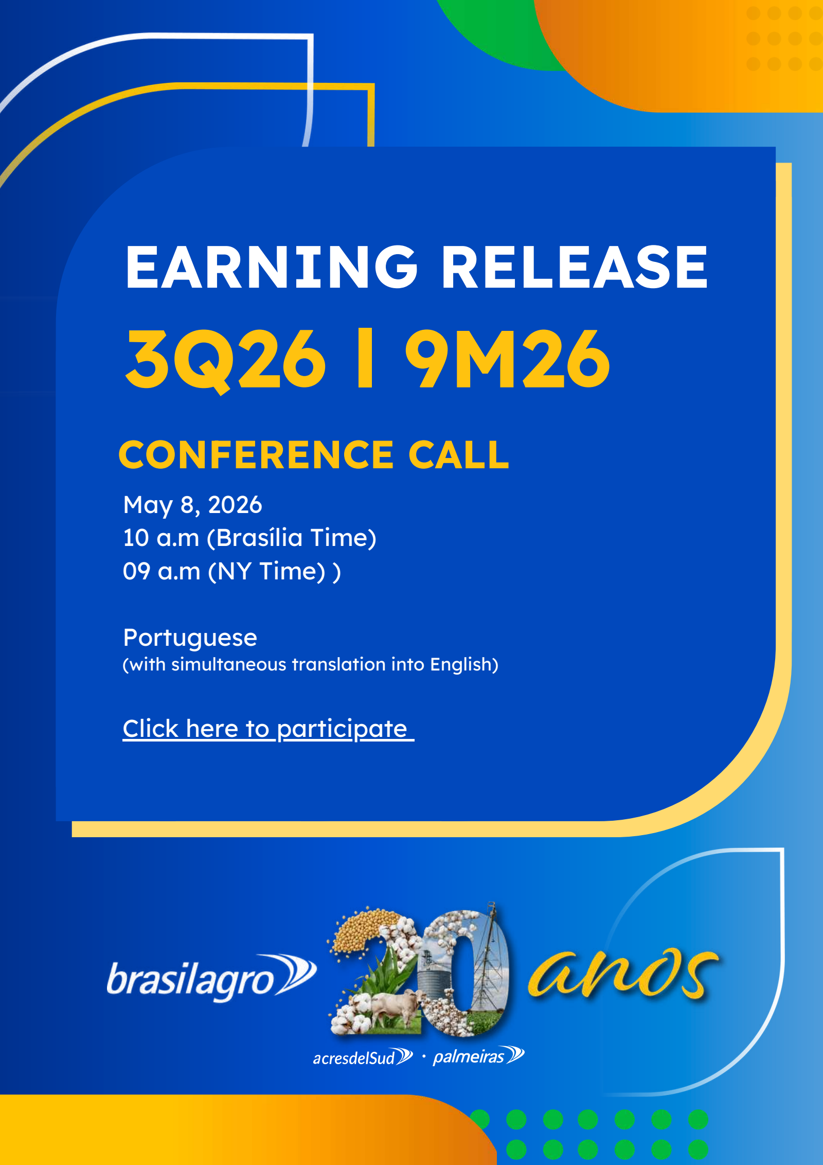 Brasilagro Cia Brasileira De Propriedades Agricolas' Q3 2026 Press Release