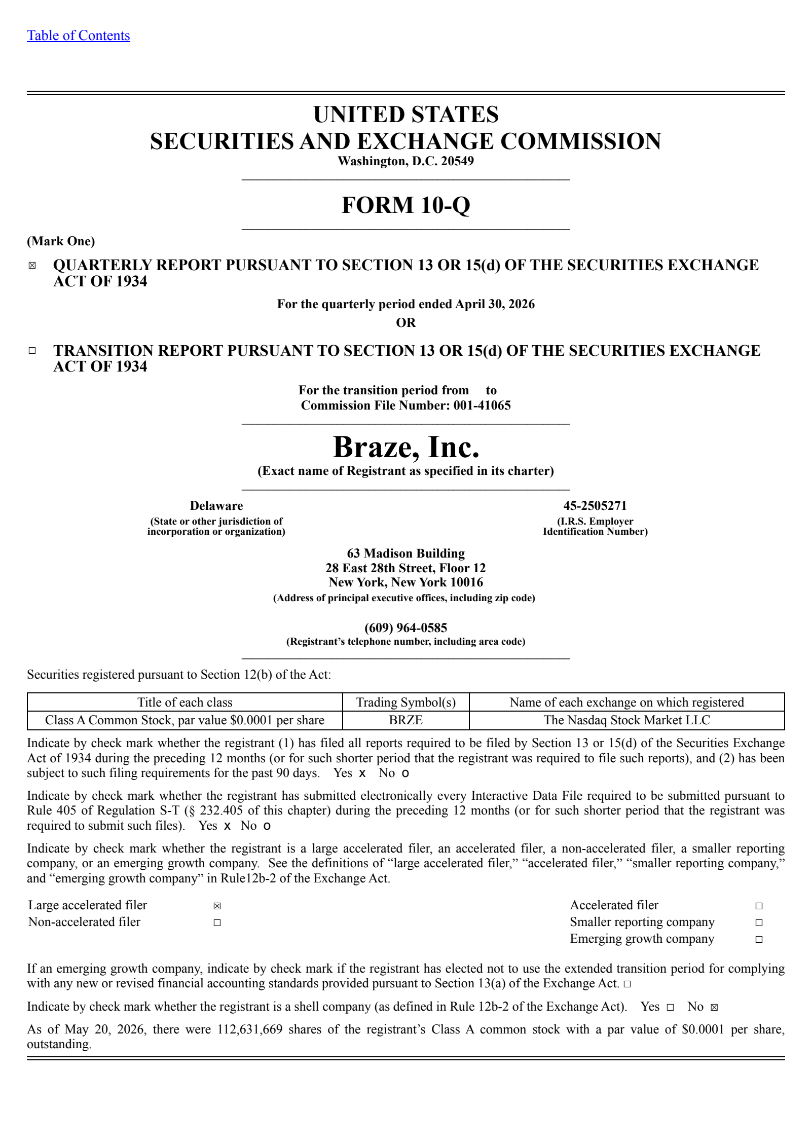 Braze's Q1 2027 Quarterly report