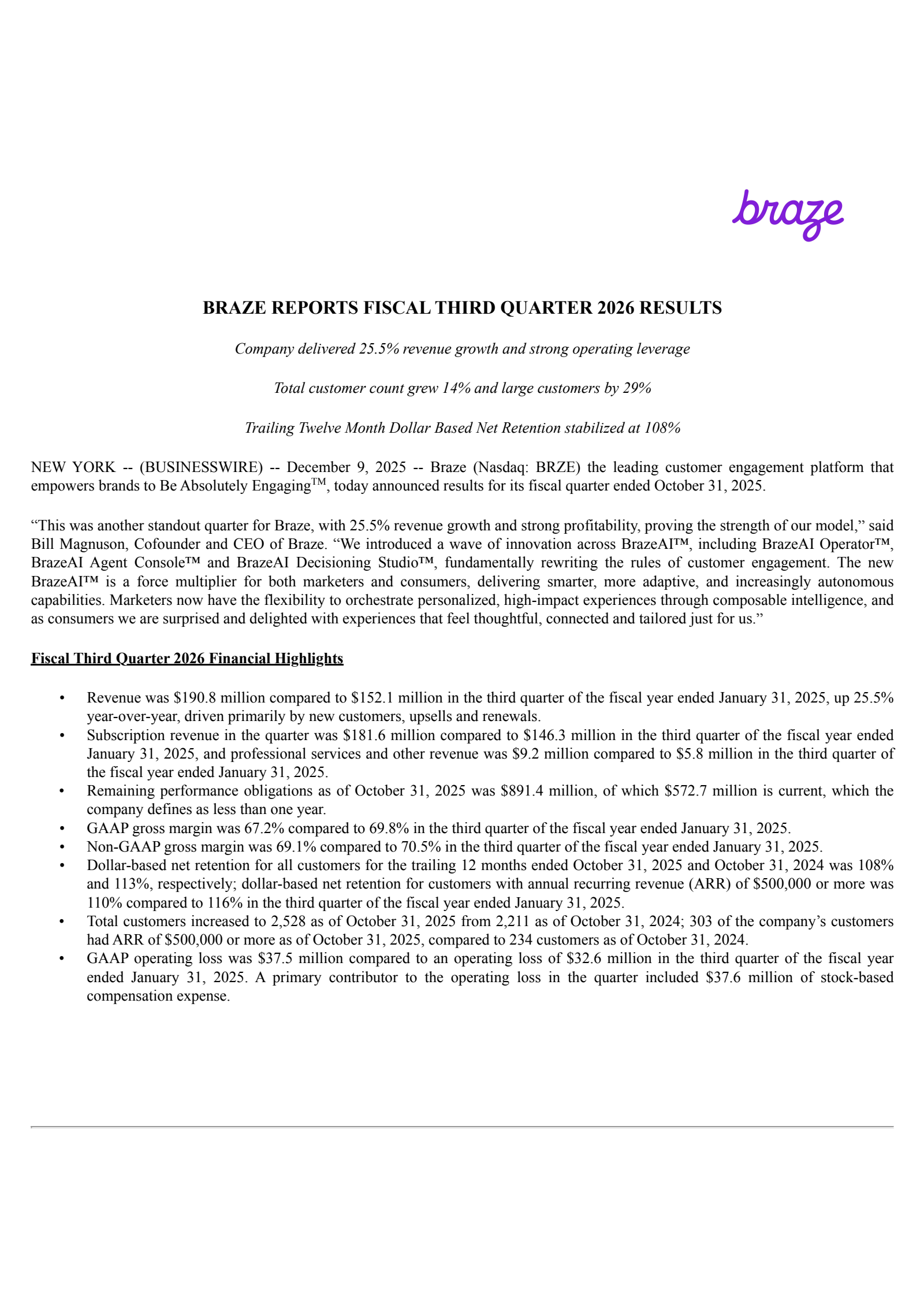Braze's Q3 2026 Earnings Release