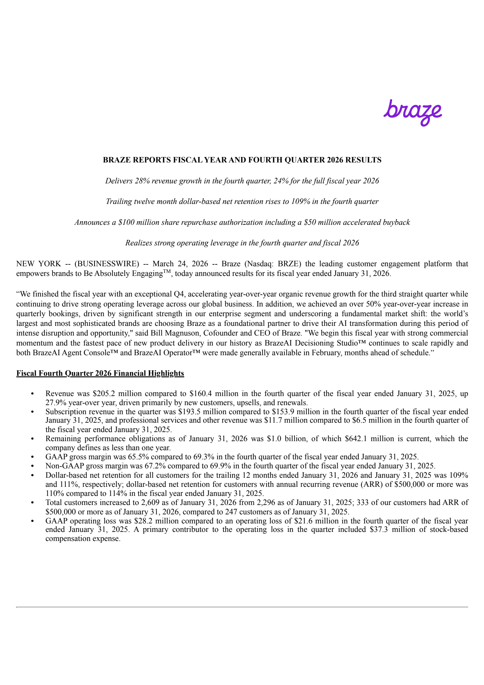 Braze's Q4 2026 Press Release