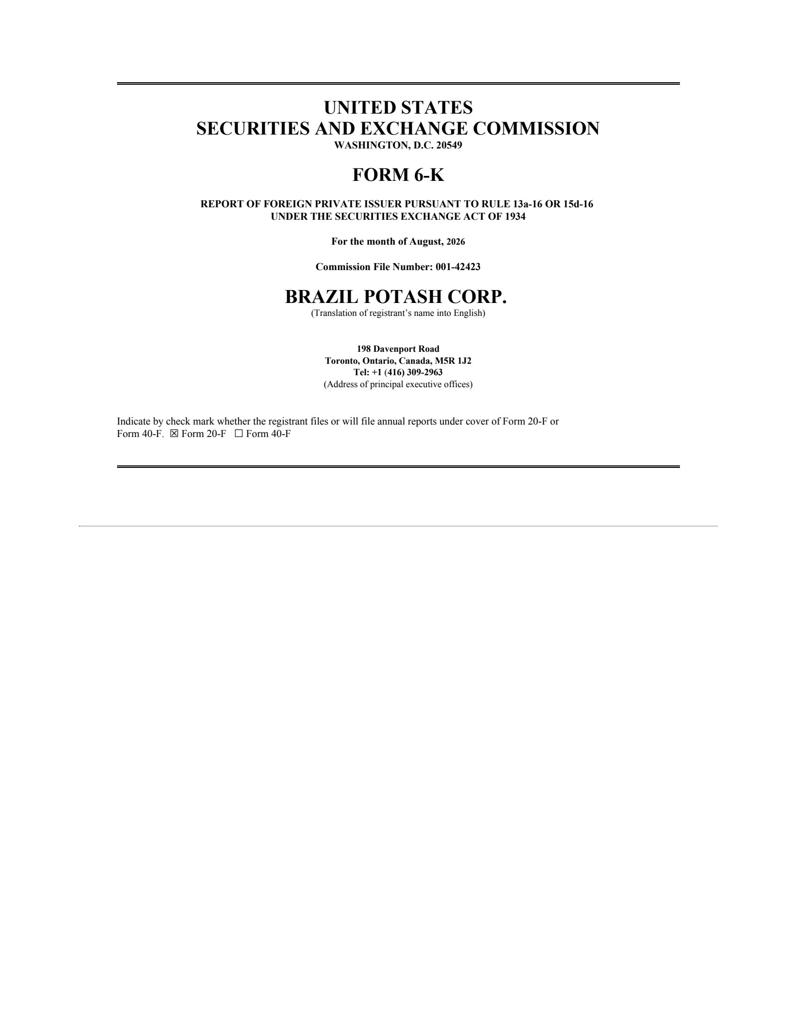 Brazil Potash's Q2 2026 Press Release
