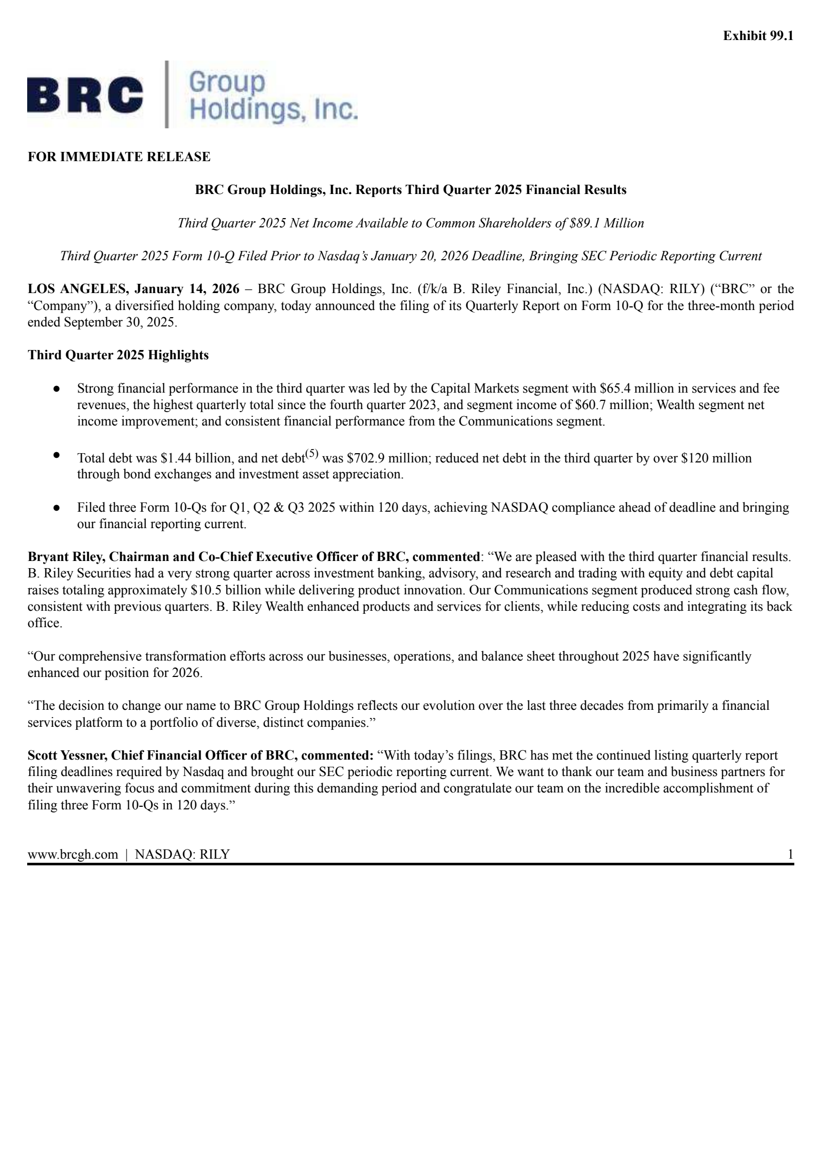 RILY Q3 2025 Earnings Report on 1/14/2026