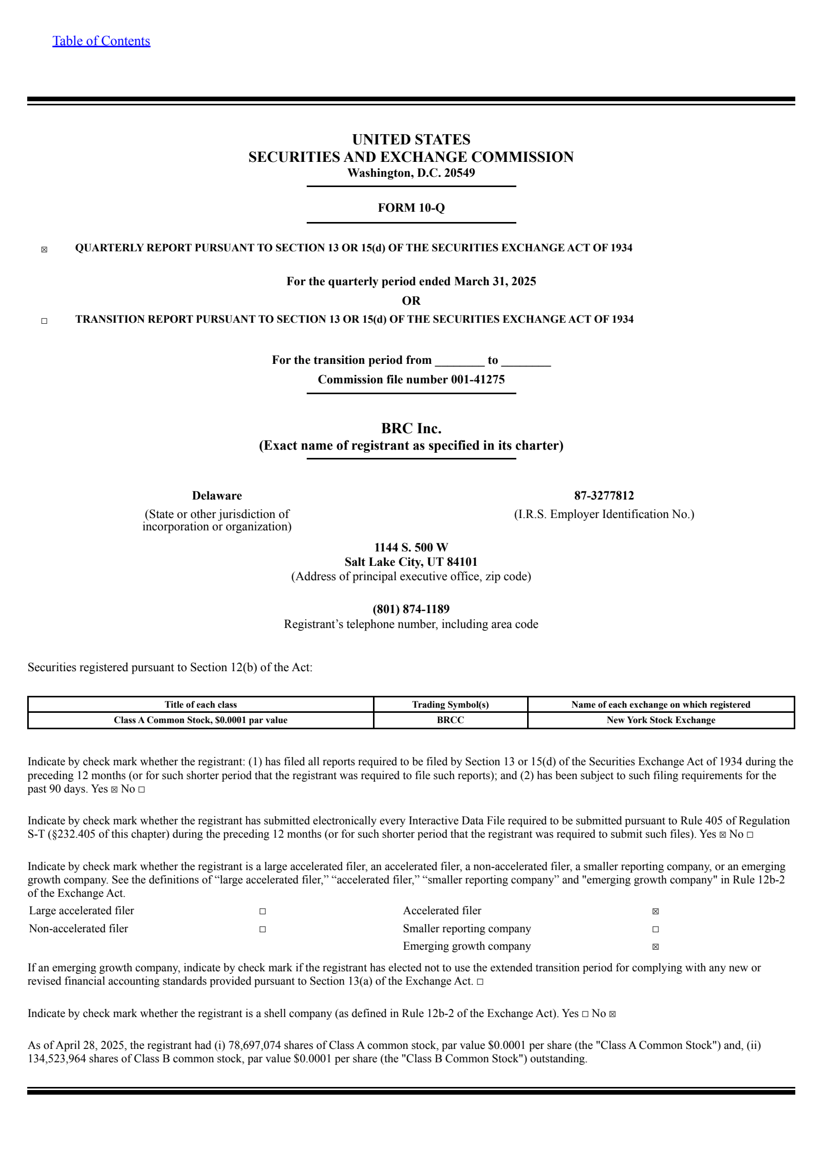 BRC's Q1 2025 Quarterly report