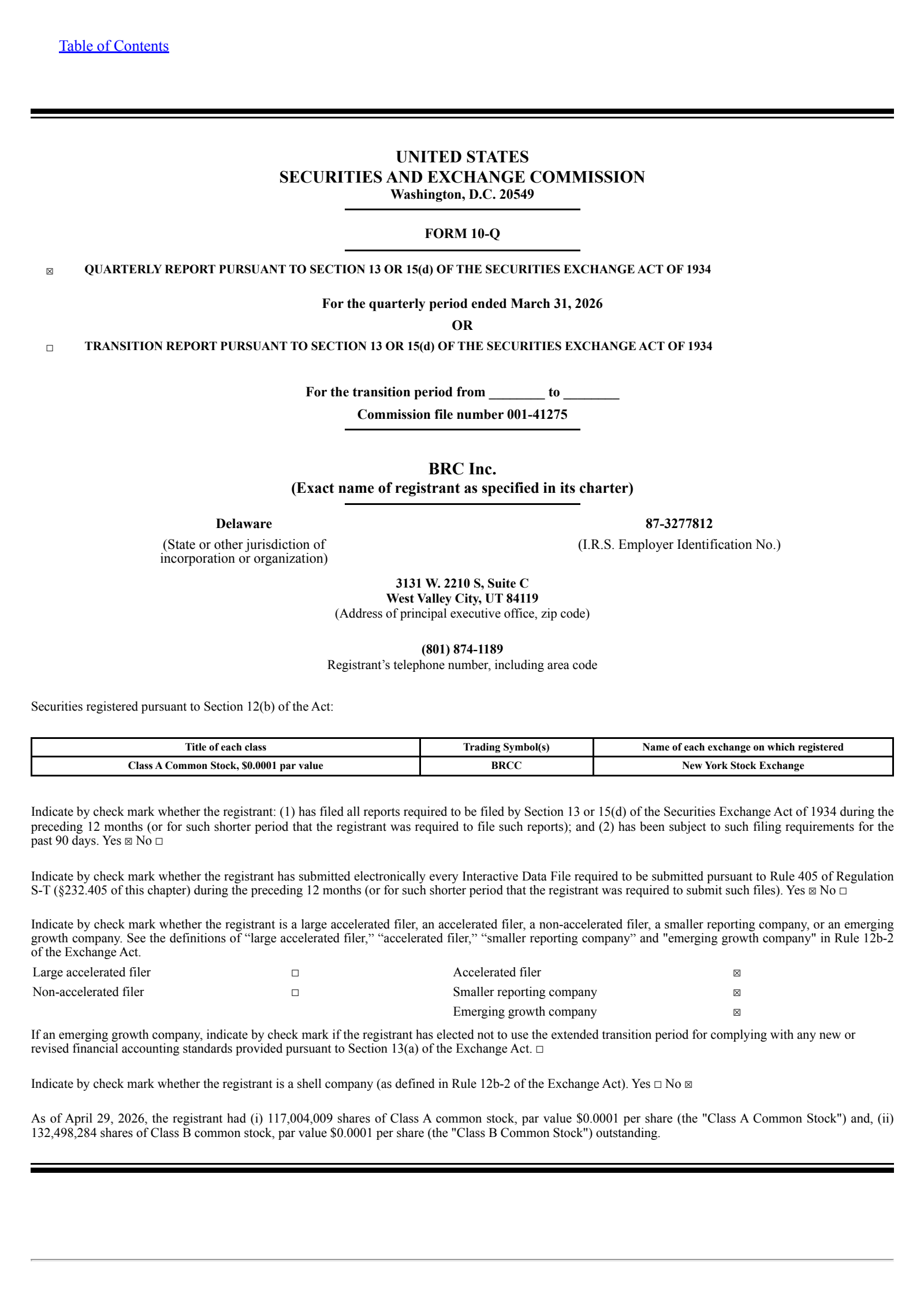 BRC's Q1 2026 Quarterly report