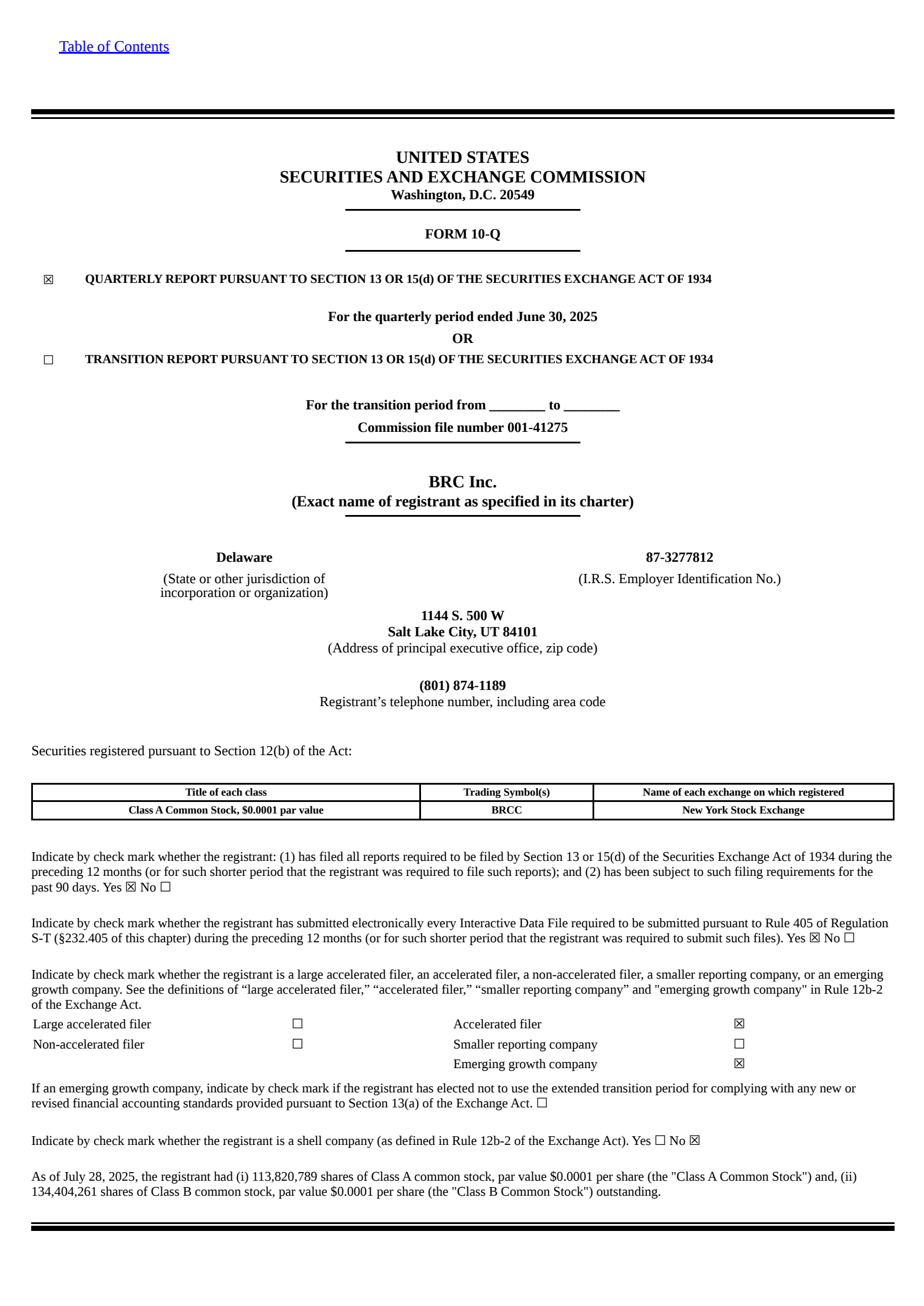 BRC's Q2 2025 Quarterly report