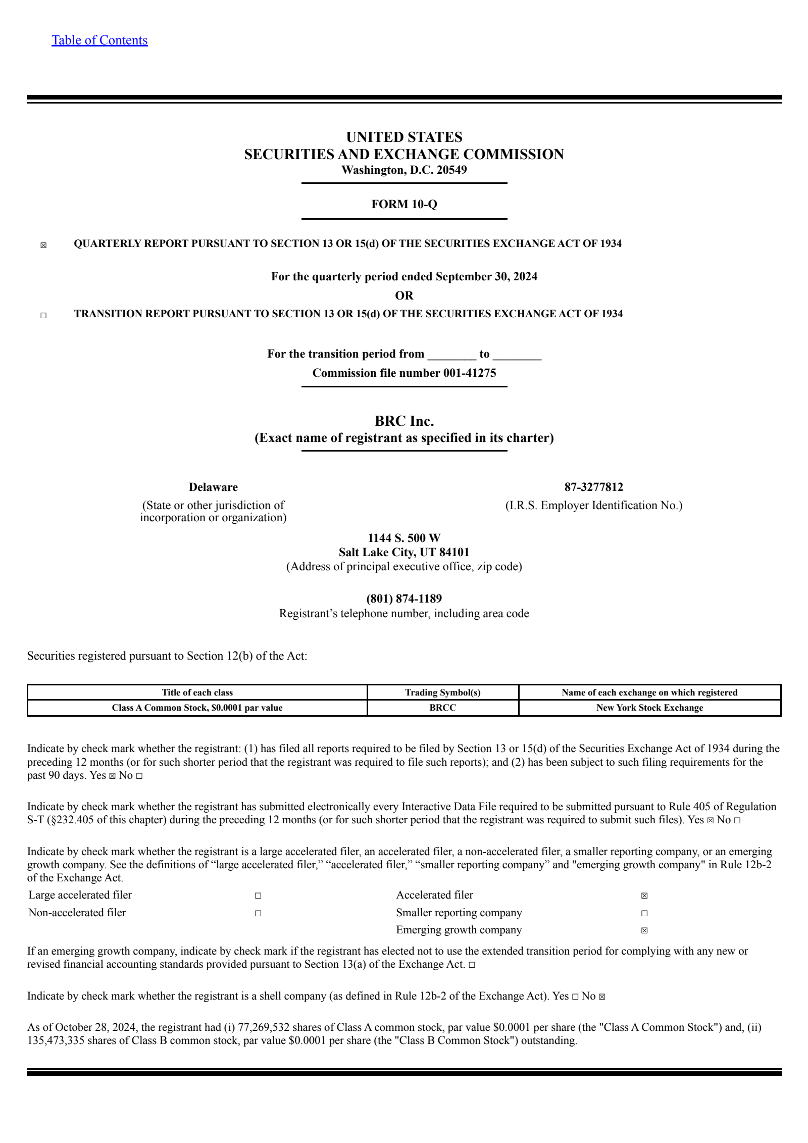BRC's Q3 2024 Quarterly report
