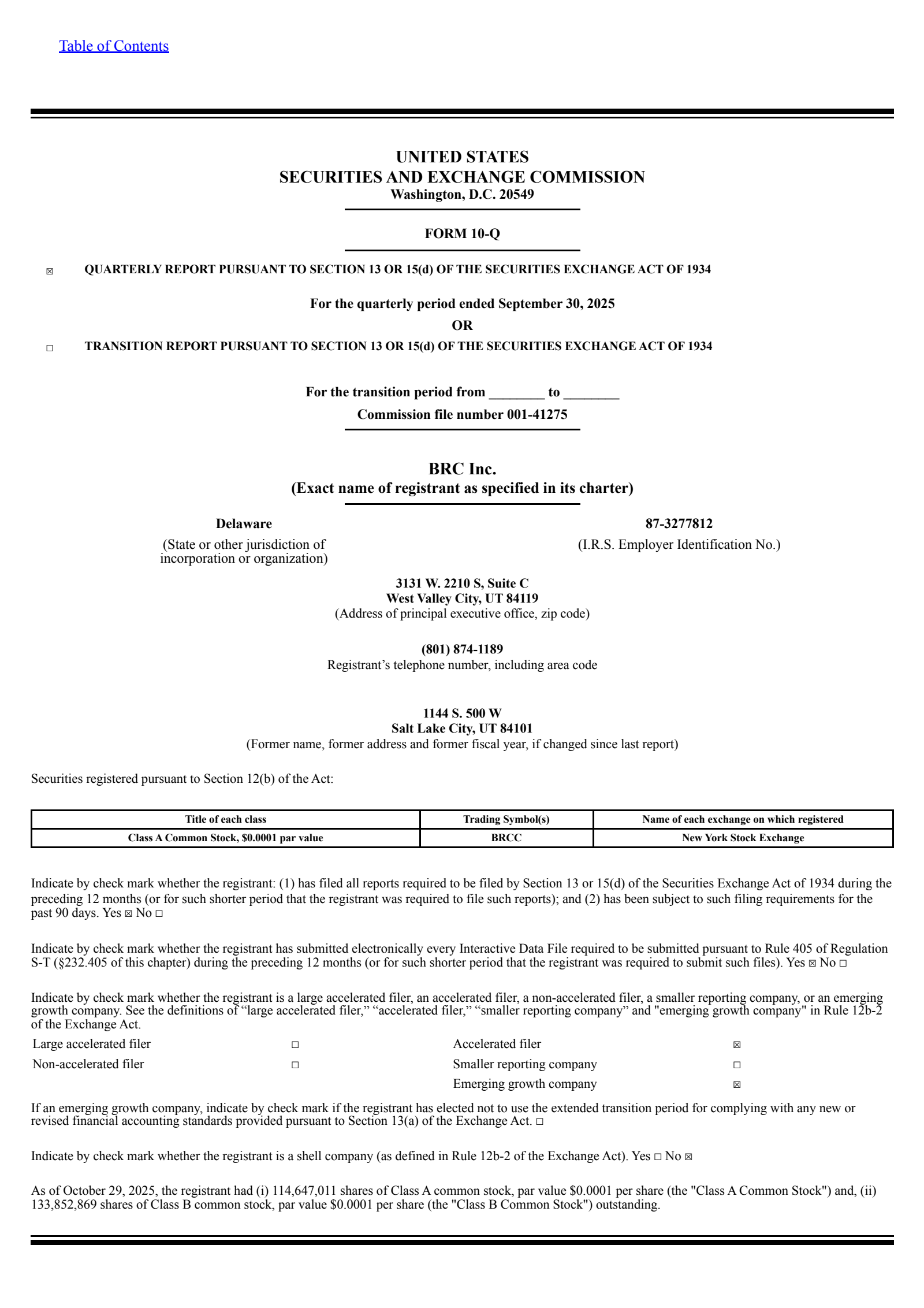 BRC's Q3 2025 Quarterly Report