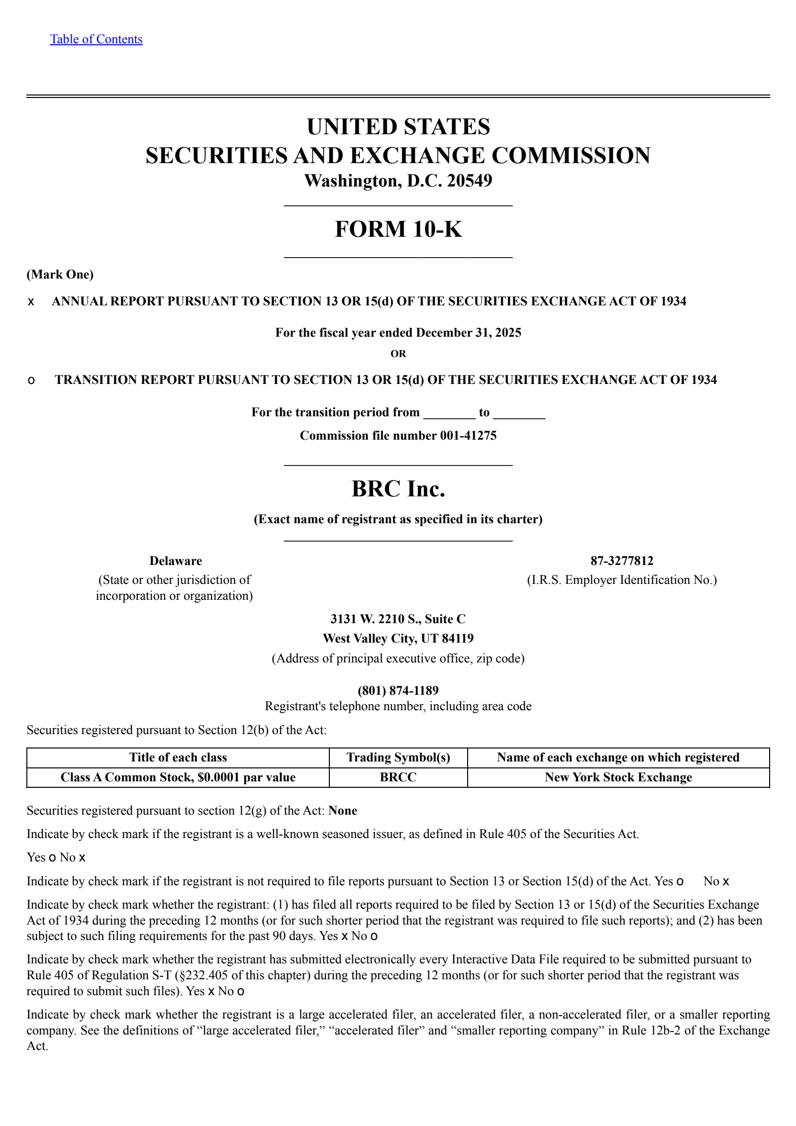 BRC's Q4 2025 Annual report