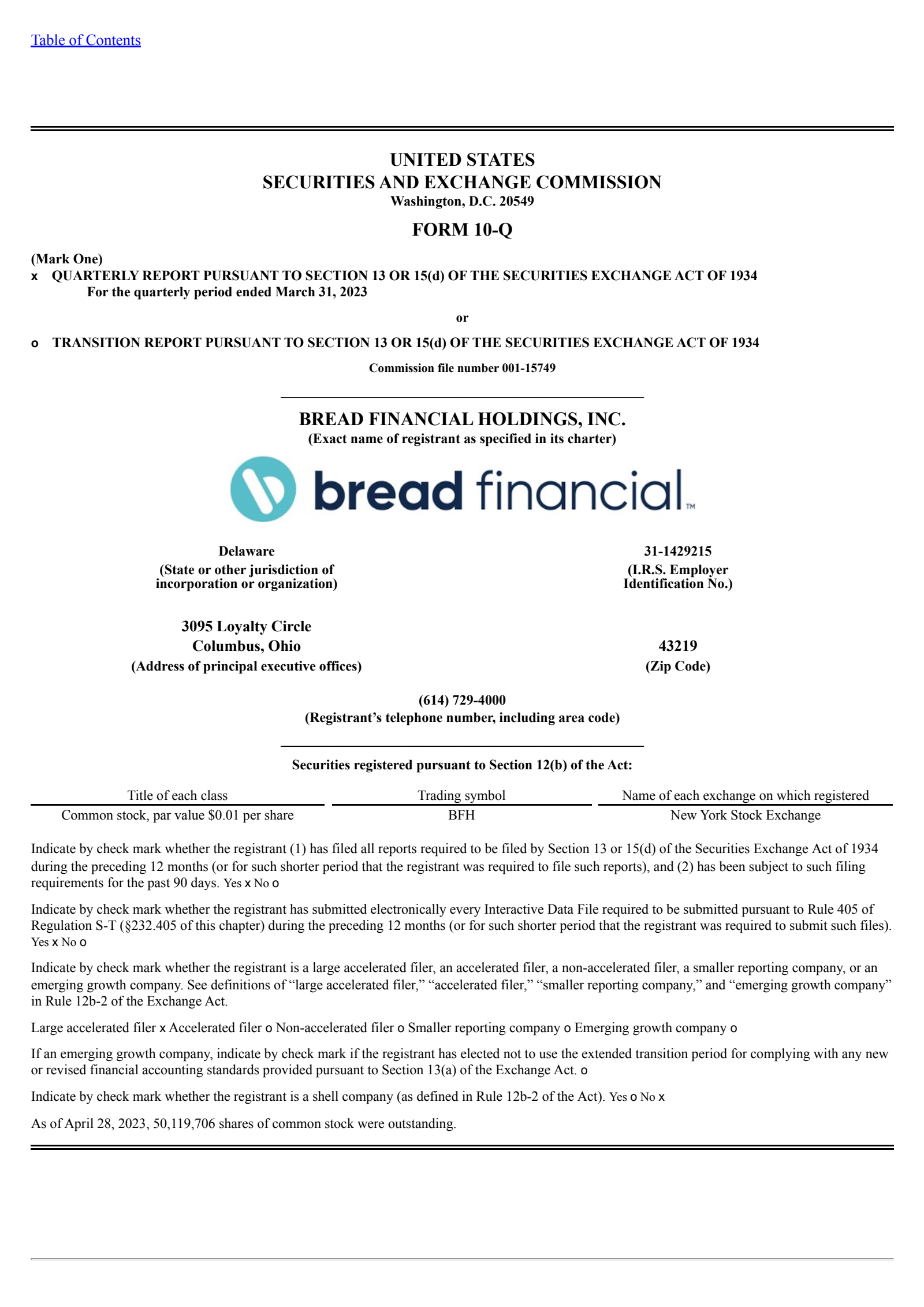 Bread Financial's Q1 2023 Quarterly report