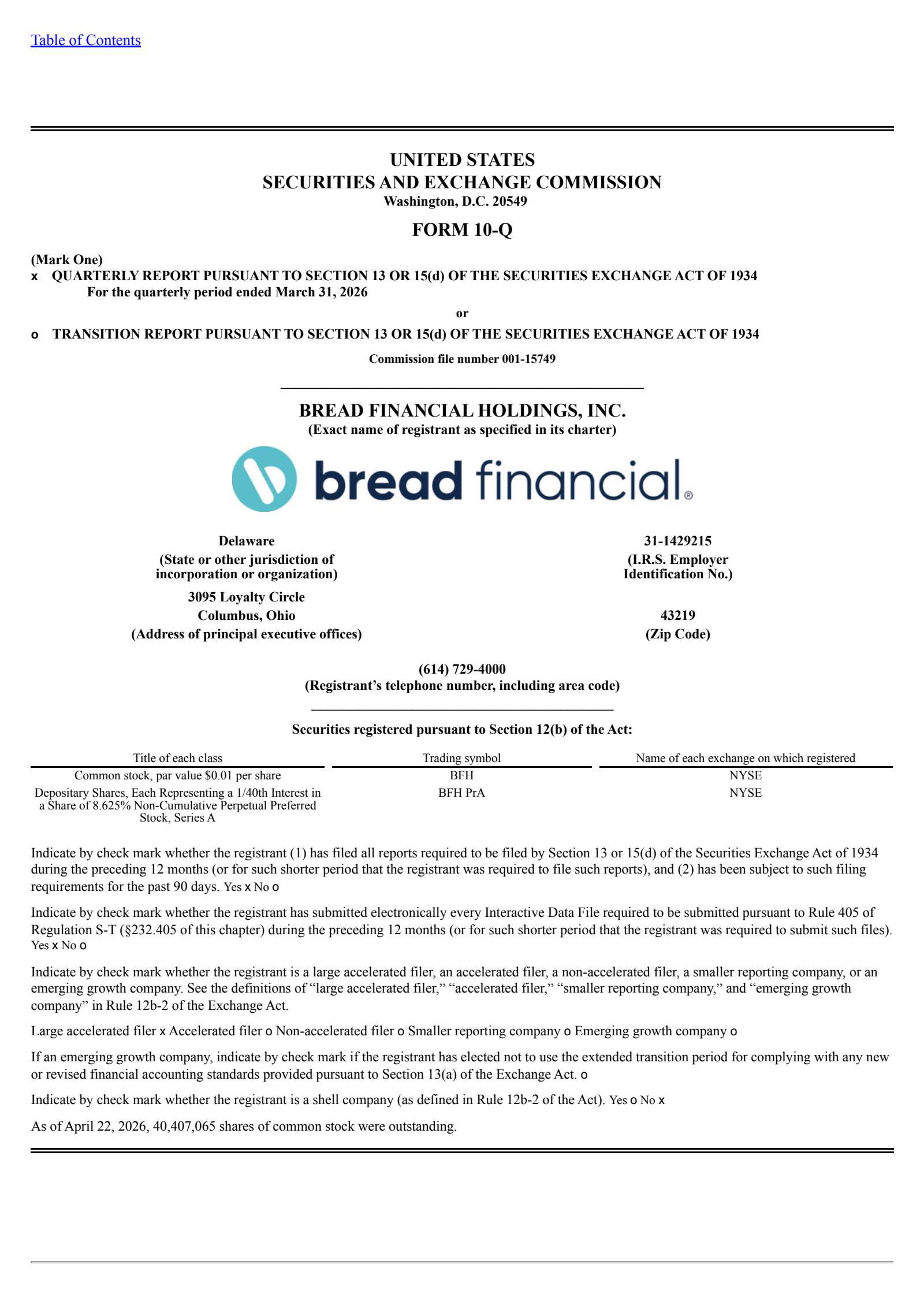 Bread Financial's Q1 2026 Quarterly report