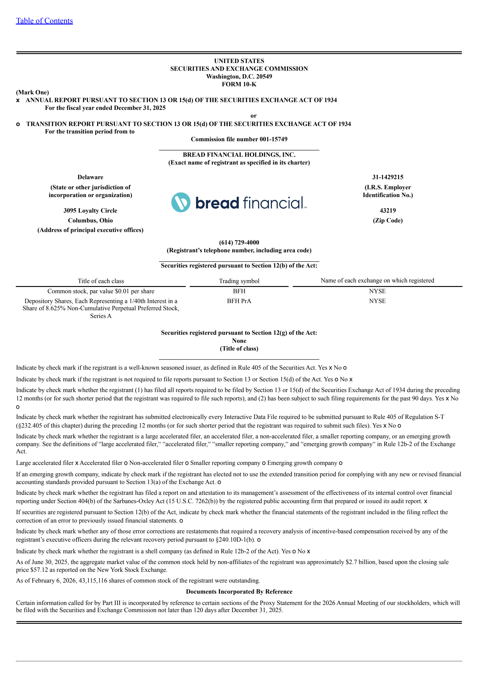 Bread Financial's Q4 2025 Annual report