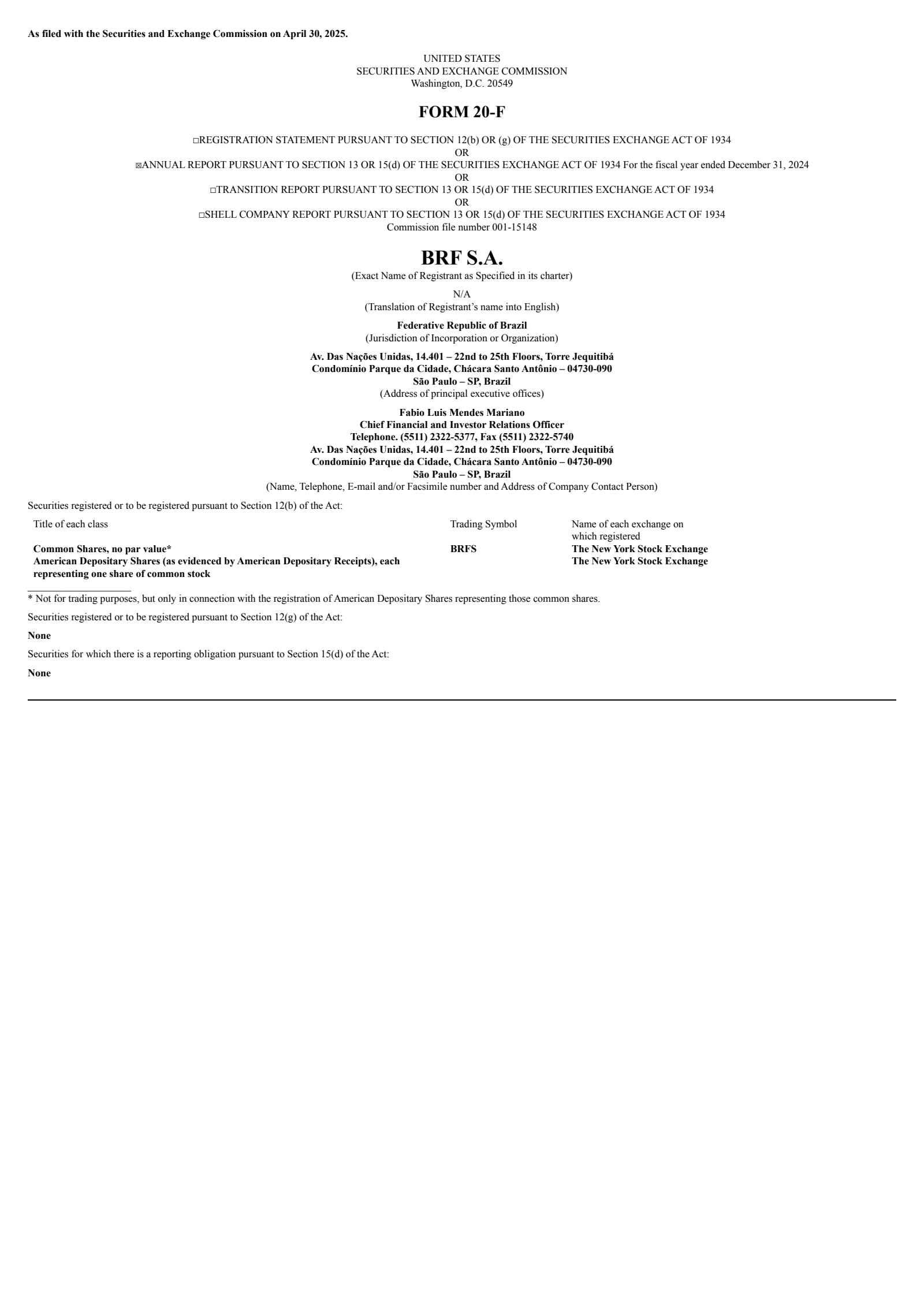 BRF's Q4 2024 Annual report
