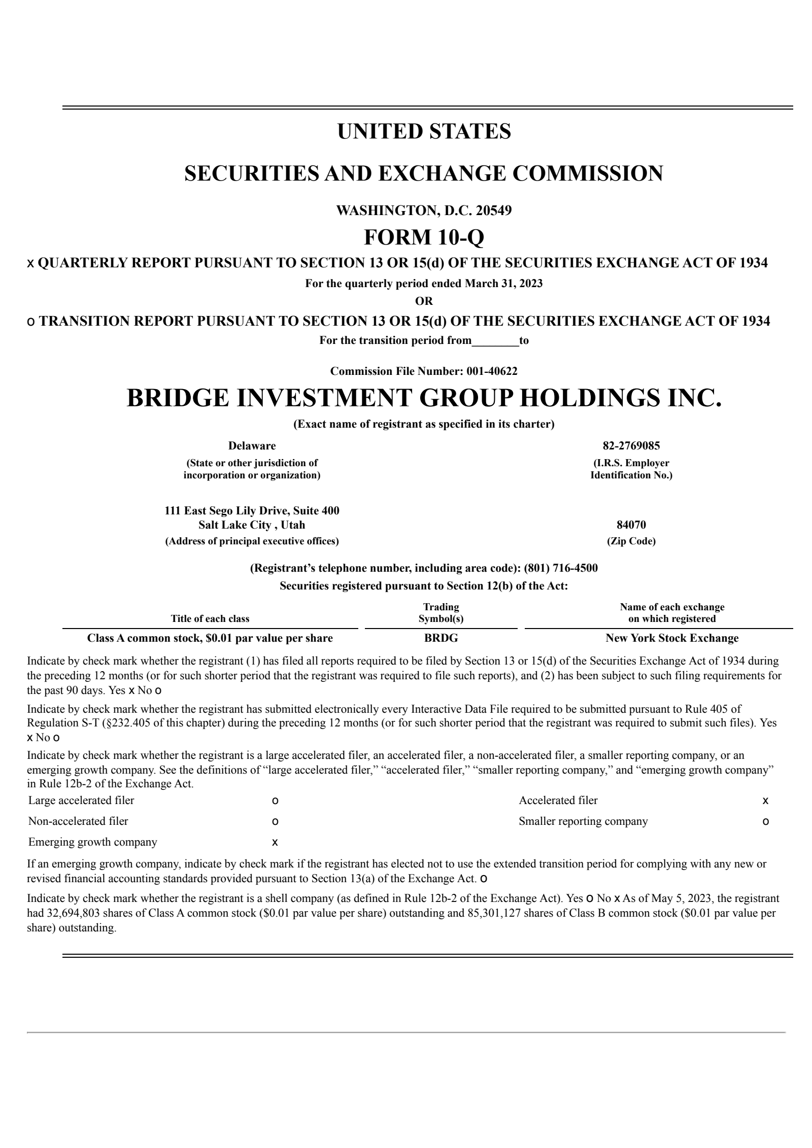 Bridge Investment Group's Q1 2023 Quarterly report