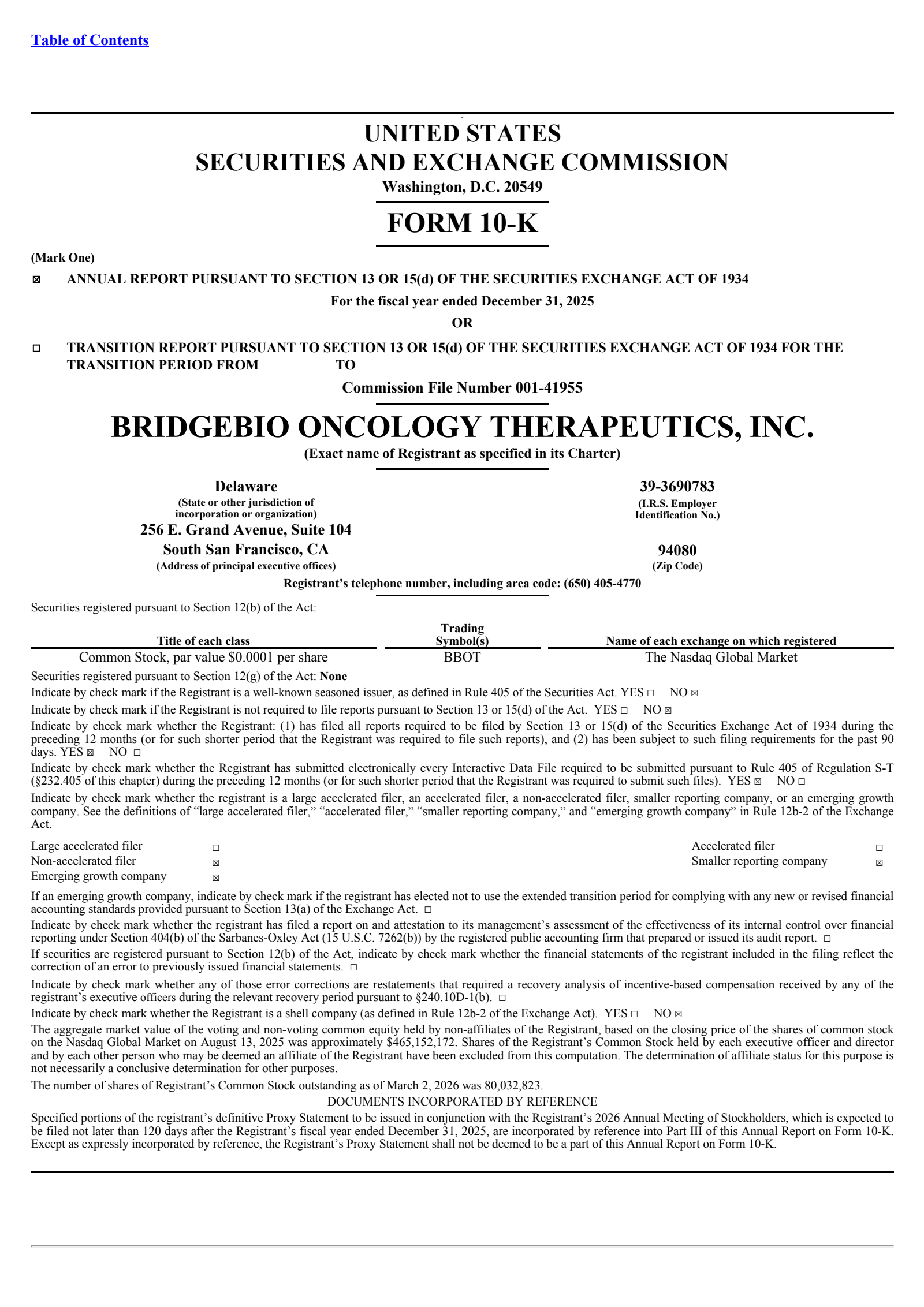 BridgeBio Oncology Therapeutics' Q4 2025 Annual report