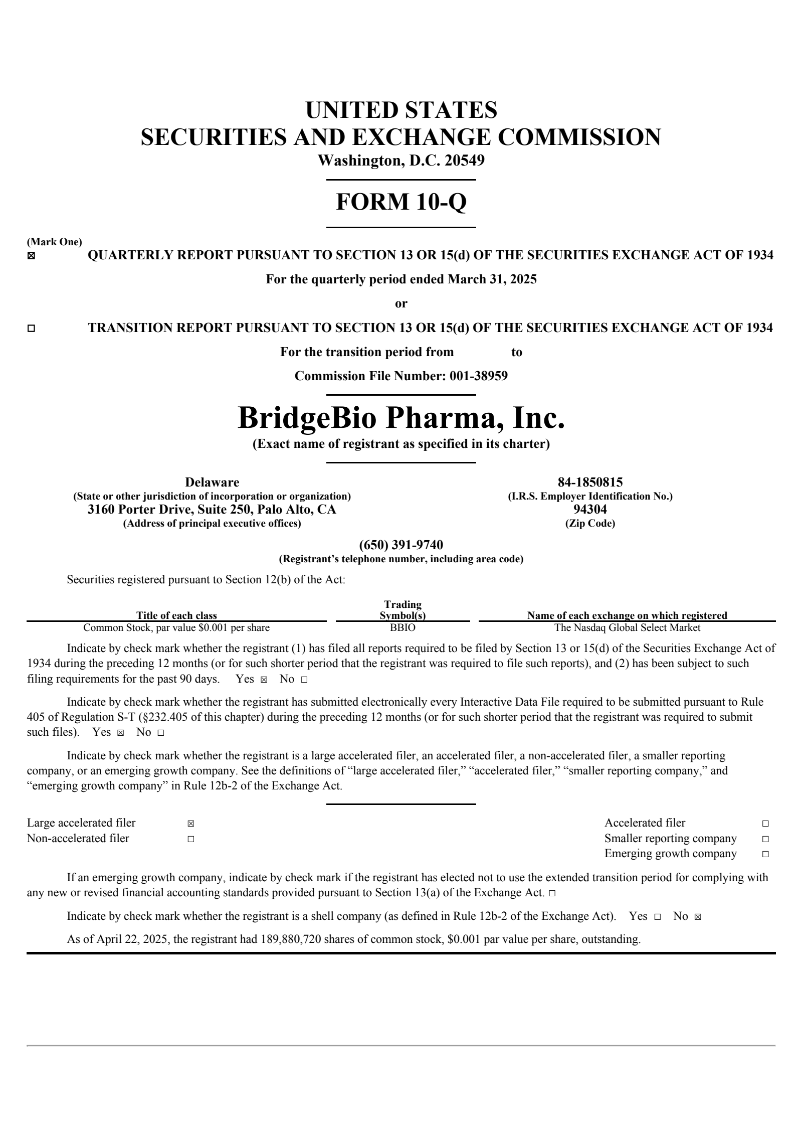 BridgeBio Pharma's Q1 2025 Quarterly report