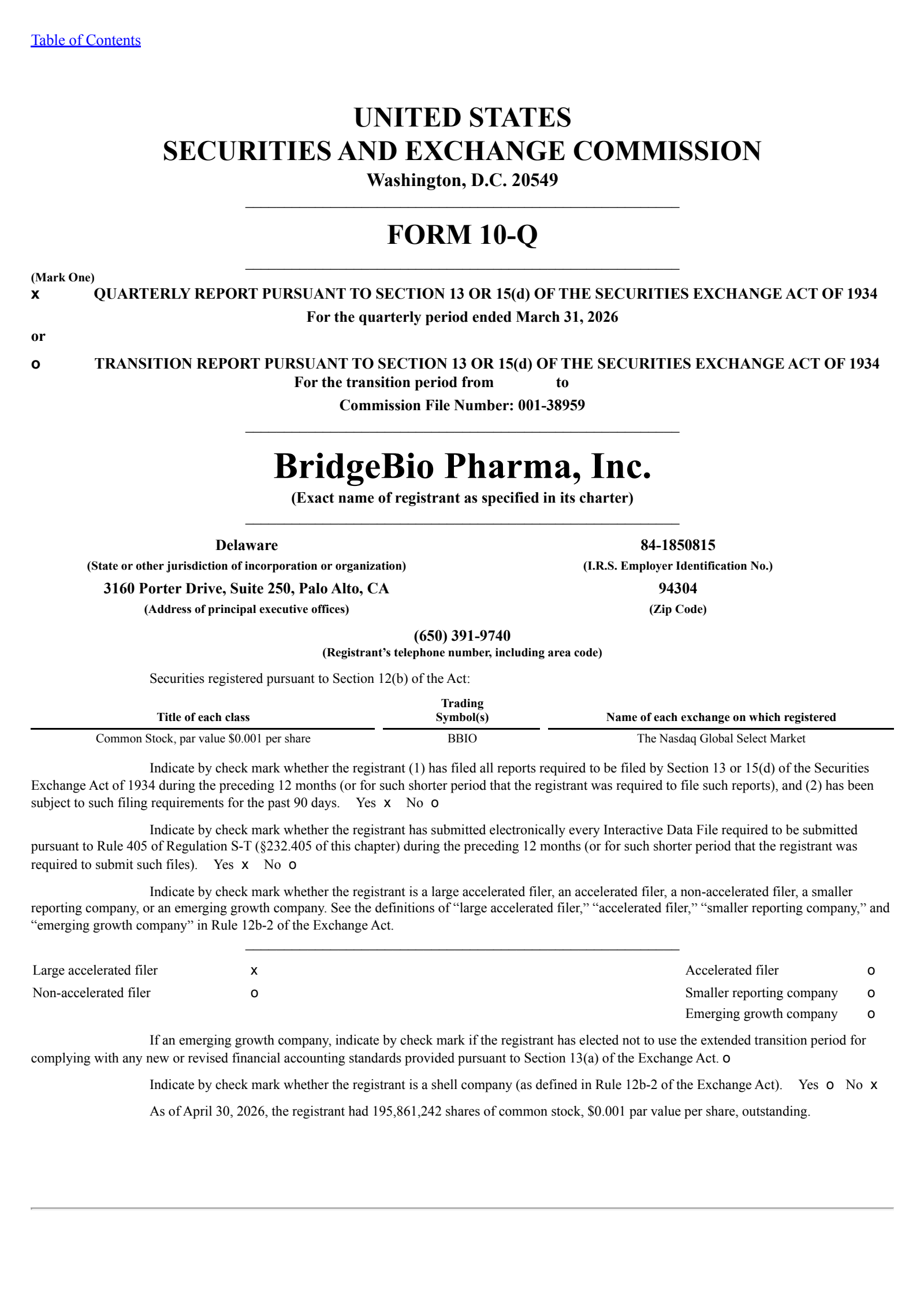 BridgeBio Pharma's Q1 2026 Quarterly report